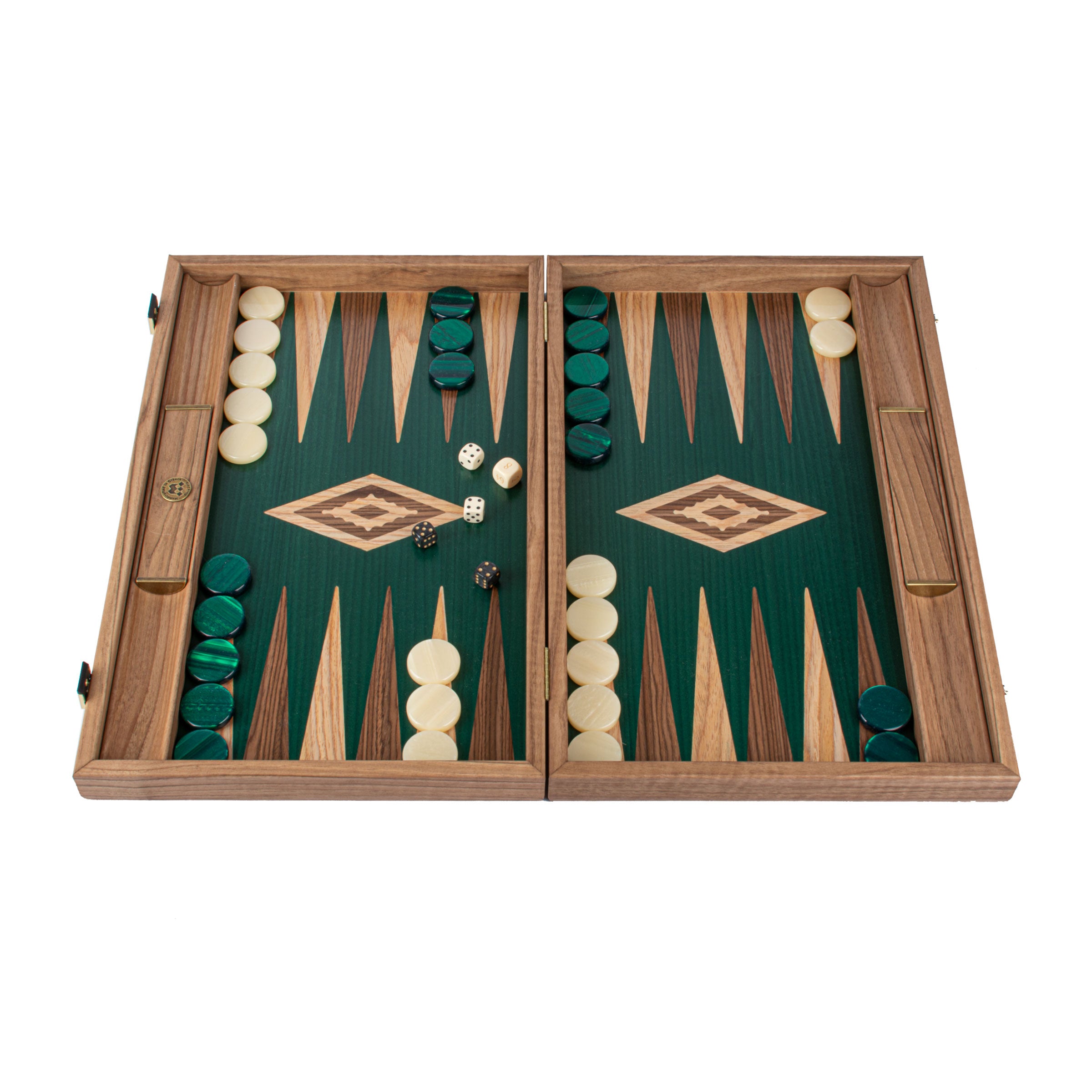 WALNUT with GREEN OAK Backgammon - MANOPOULOS Chess