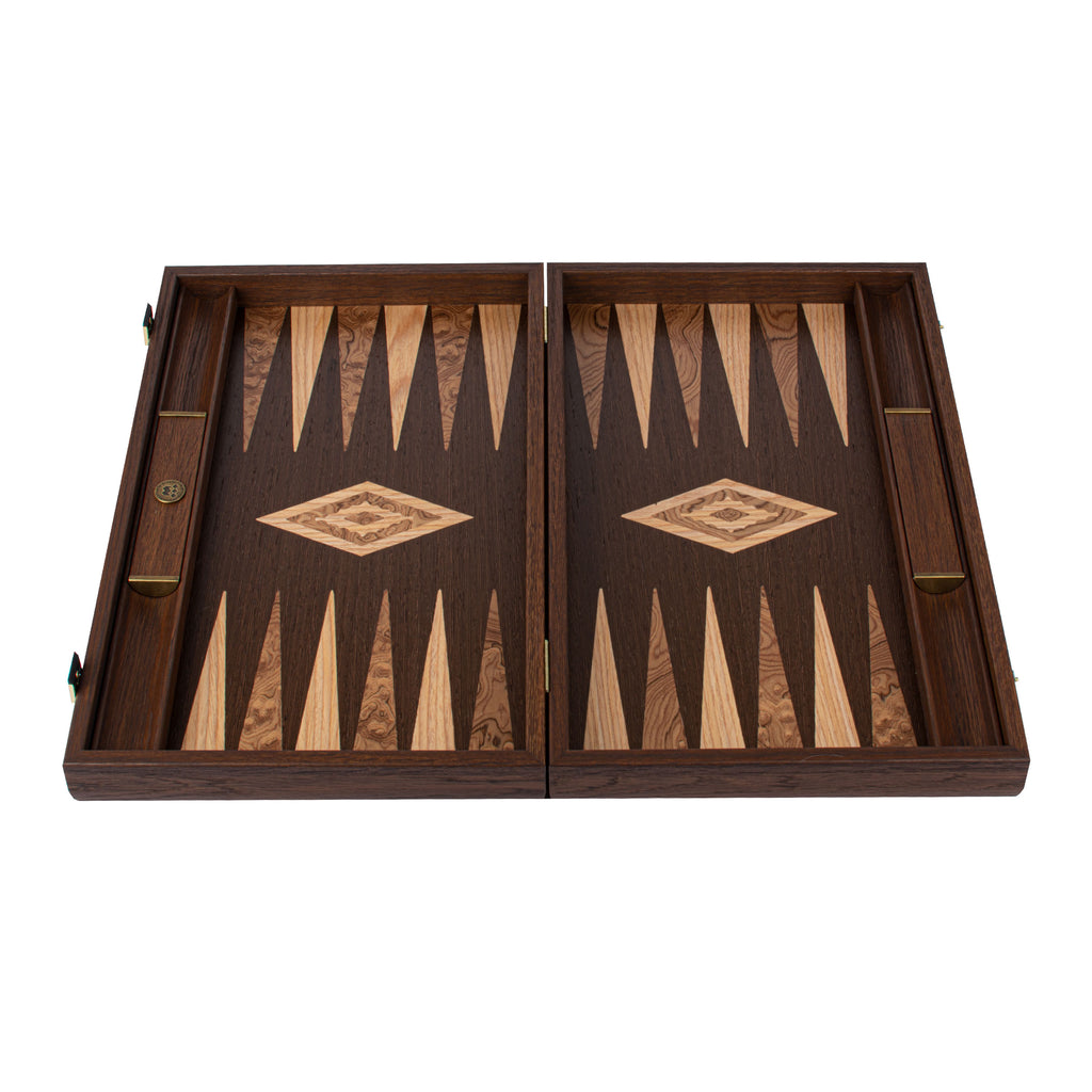 WENGE with WALNUT BURL Backgammon - MANOPOULOS Chess & Backgammon