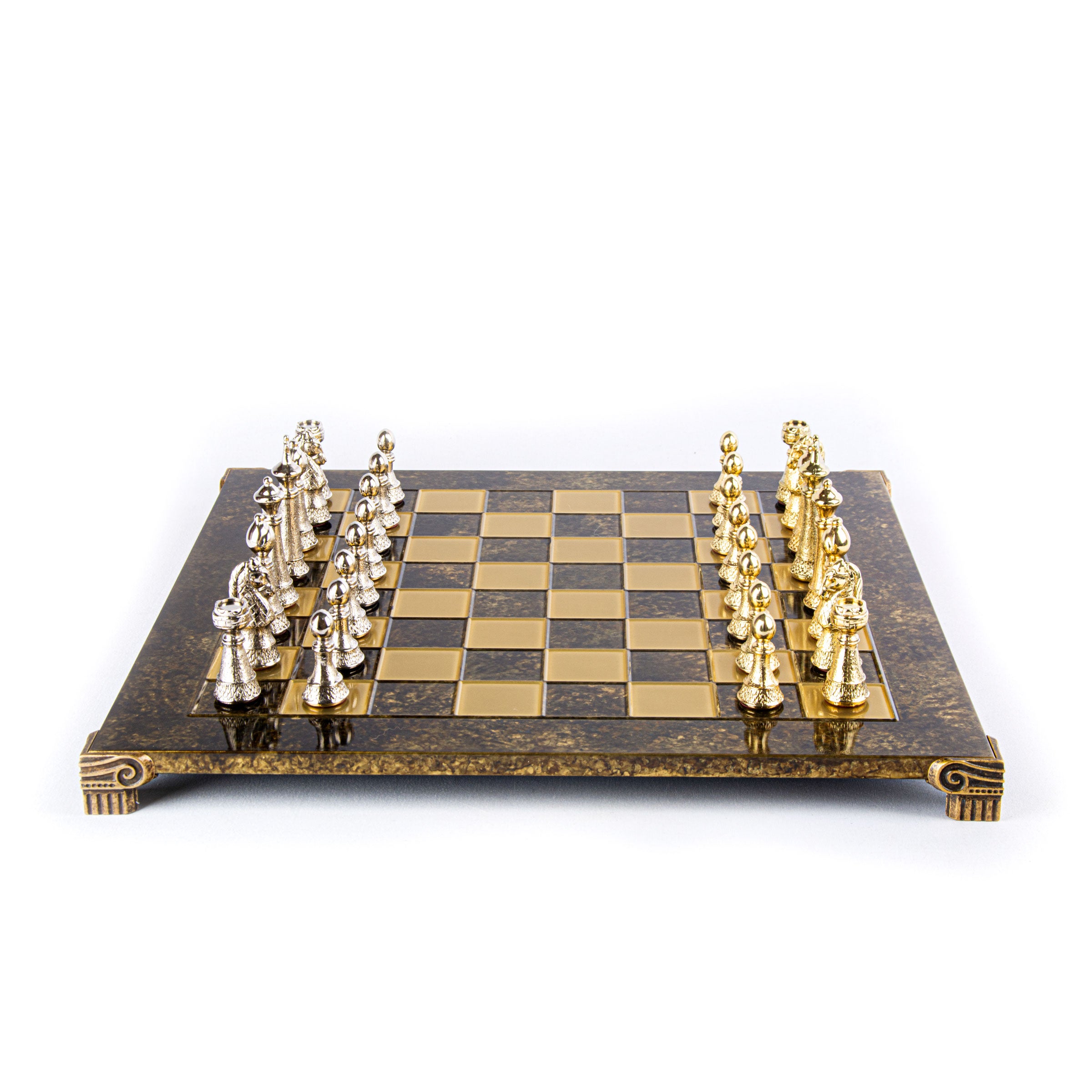 CLASSIC METAL STAUNTON CHESS SET with gold/silver chessmen and