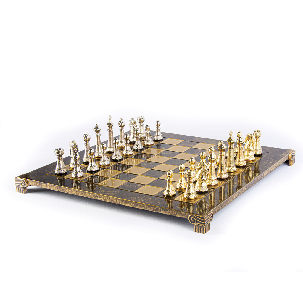 The Messina Gold and Silver Italian Leather Luxury Chess Set 