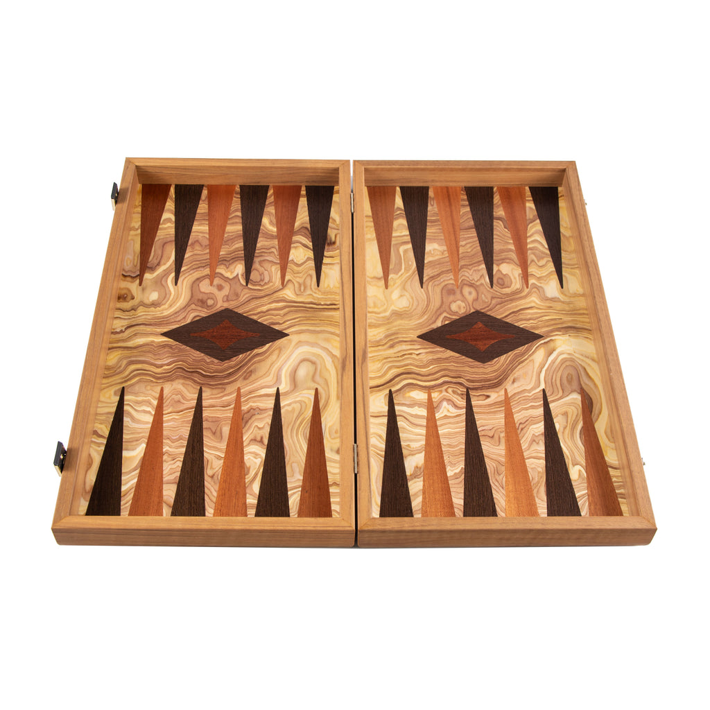 OLIVE BURL (olive wood checkers) Backgammon - MANOPOULOS Chess