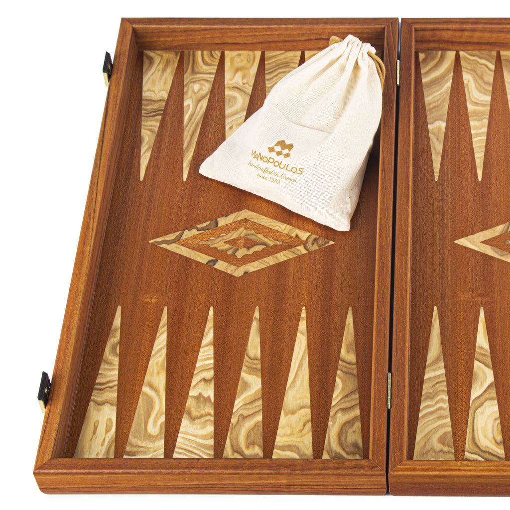 MAHOGANY & OLIVE WOOD Backgammon - MANOPOULOS