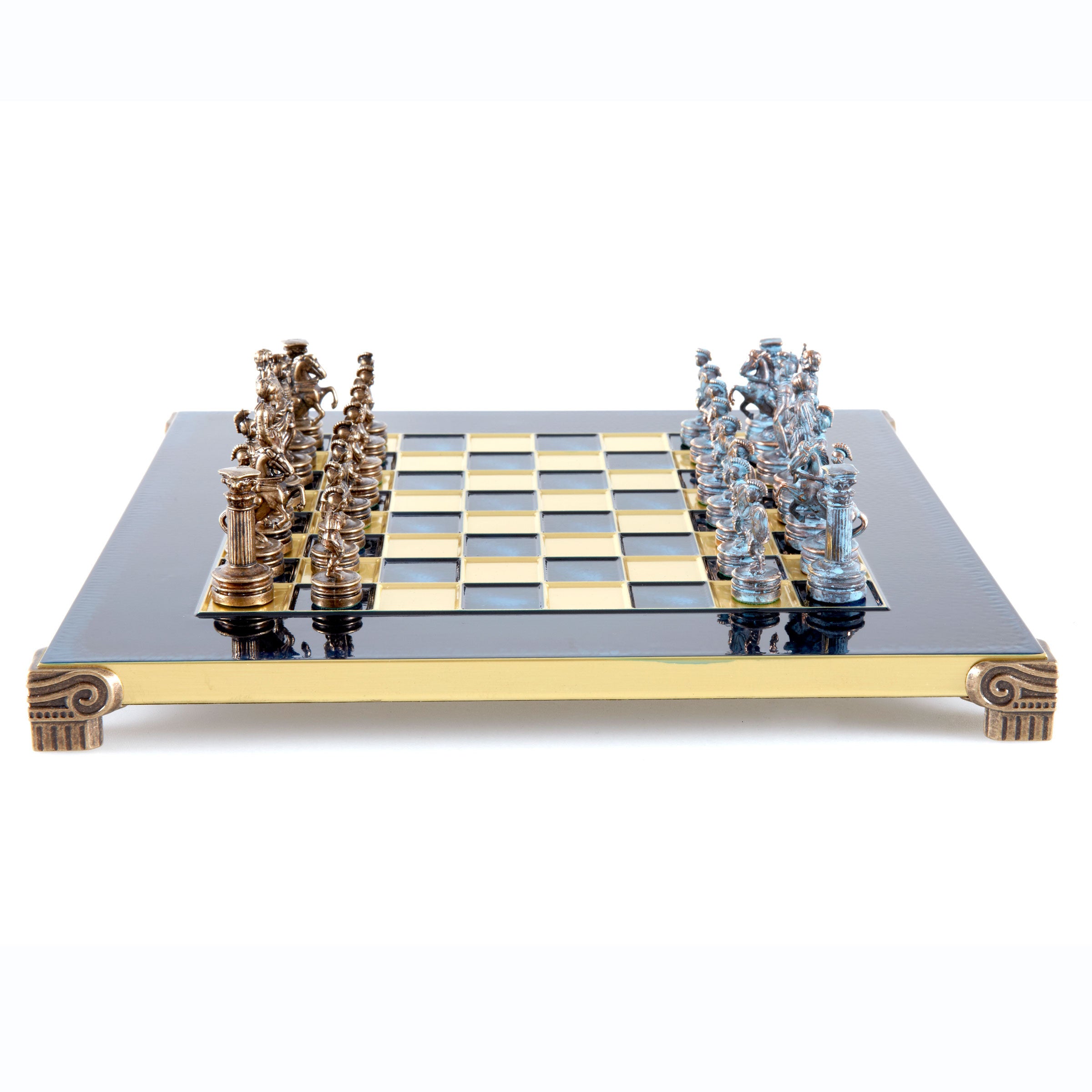 GREEK ROMAN PERIOD CHESS SET with blue/brown chessmen and bronze