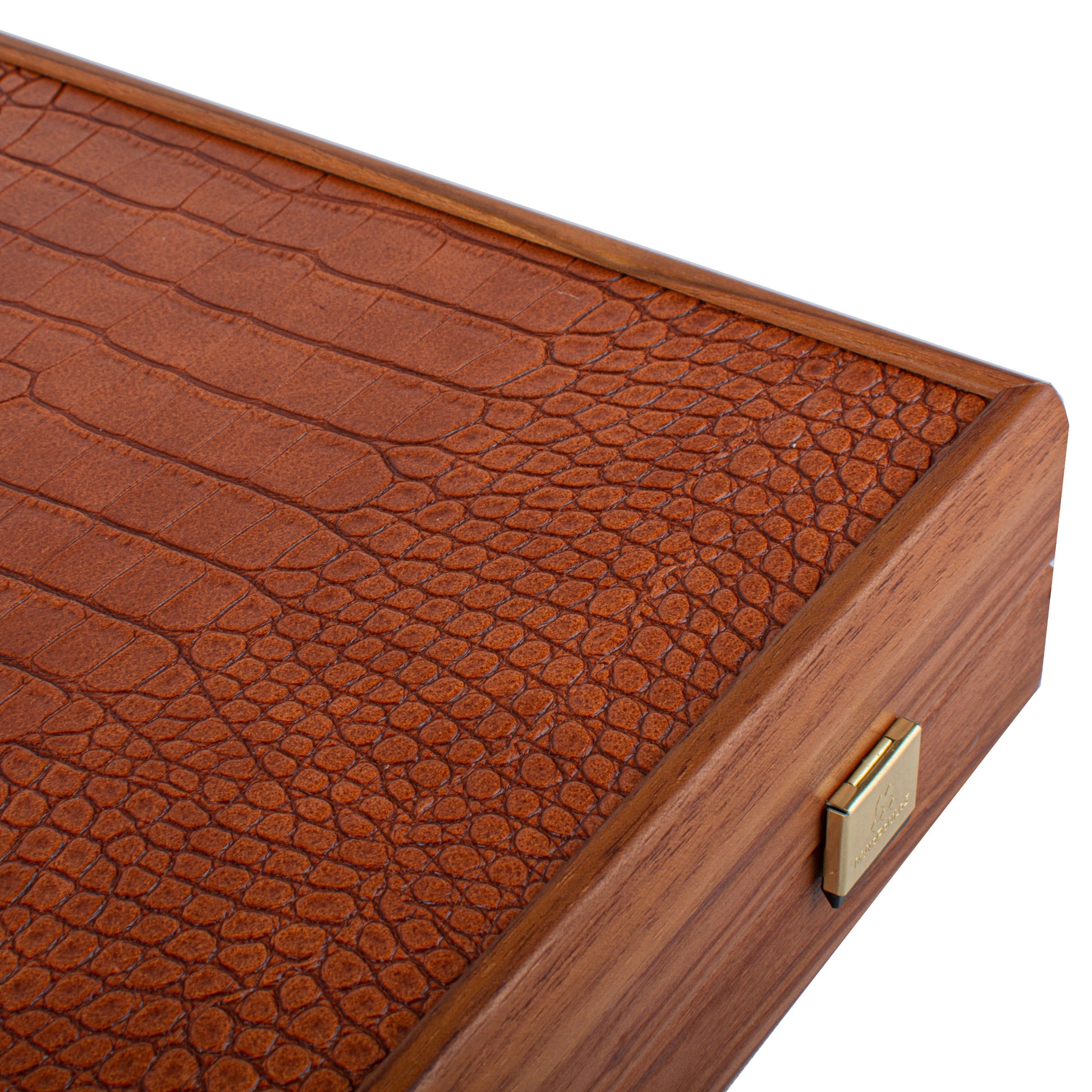 Premium Handcrafted Leatherette Crocodile Tote Backgammon Set - Caramel Brown, Rustic & Ivory - Premium Backgammon from MANOPOULOS Chess & Backgammon - Just €215! Shop now at MANOPOULOS Chess & Backgammon