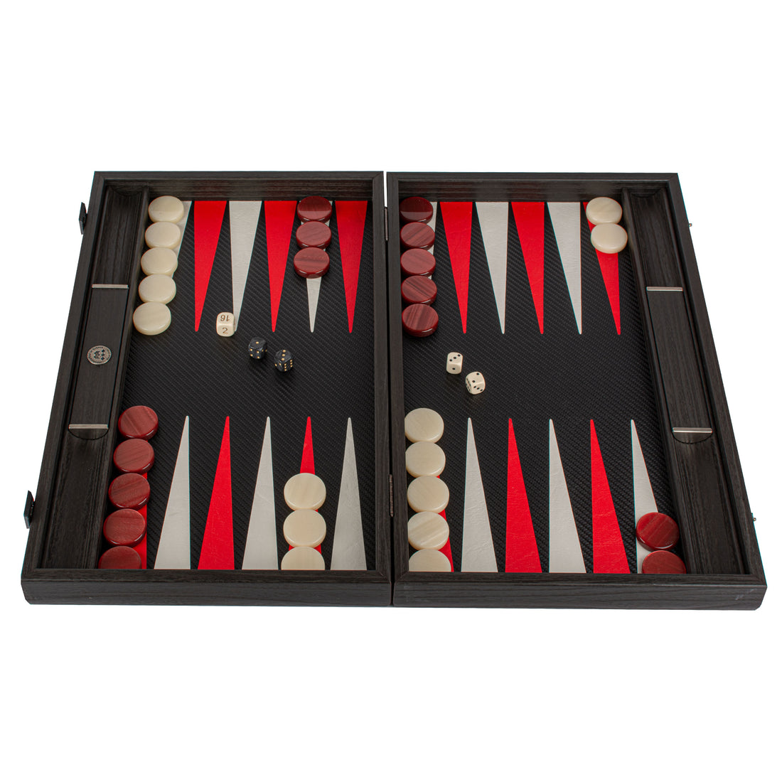 Premium Leatherette Carbon Fiber Texture Backgammon Set - Red & Ice White Design - Premium Backgammon from MANOPOULOS Chess & Backgammon - Just €254! Shop now at MANOPOULOS Chess & Backgammon