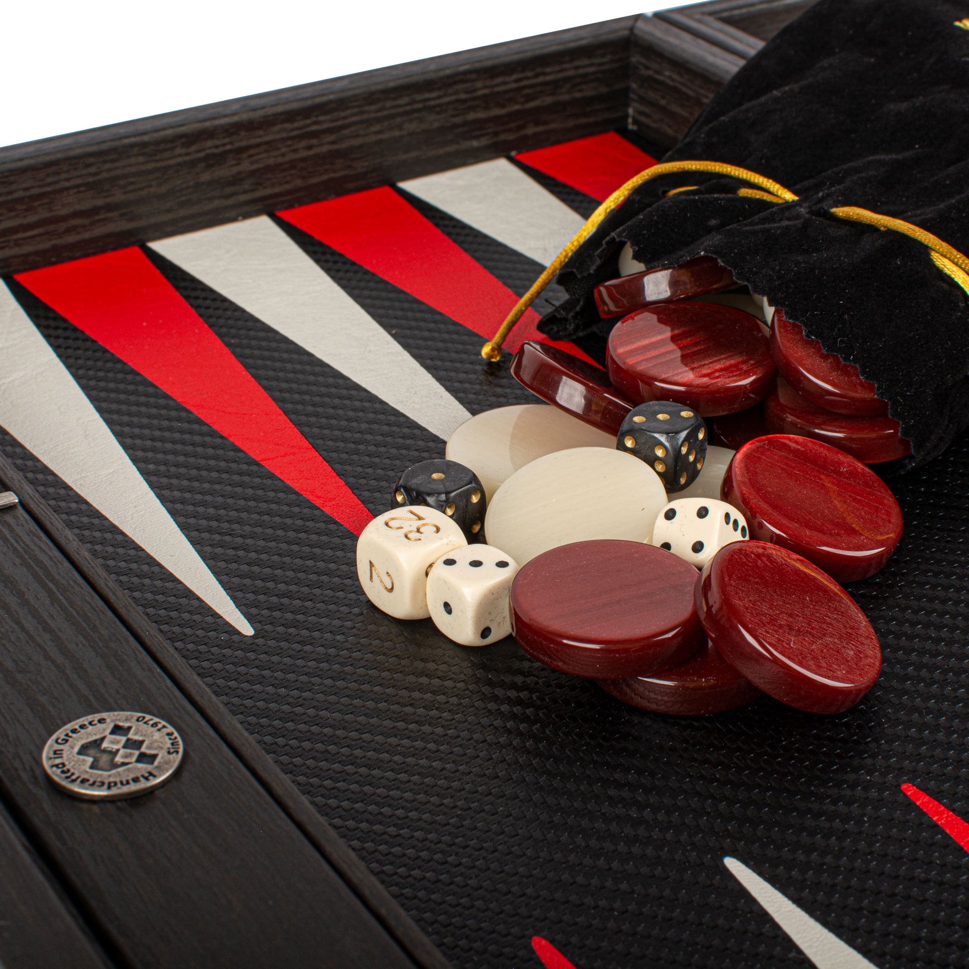 Premium Leatherette Carbon Fiber Texture Backgammon Set - Red & Ice White Design - Premium Backgammon from MANOPOULOS Chess & Backgammon - Just €254! Shop now at MANOPOULOS Chess & Backgammon