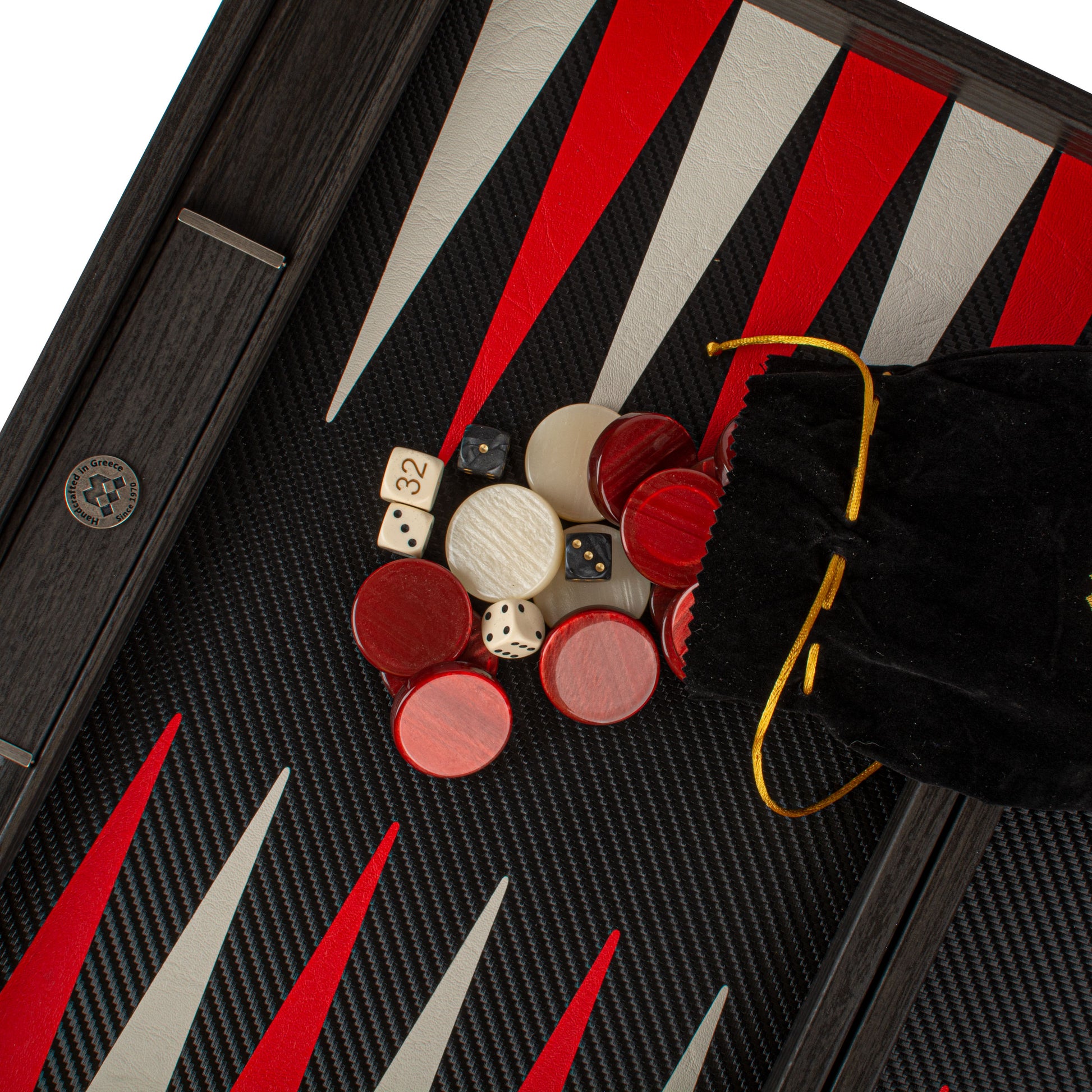 Premium Leatherette Carbon Fiber Texture Backgammon Set - Red & Ice White Design - Premium Backgammon from MANOPOULOS Chess & Backgammon - Just €254! Shop now at MANOPOULOS Chess & Backgammon