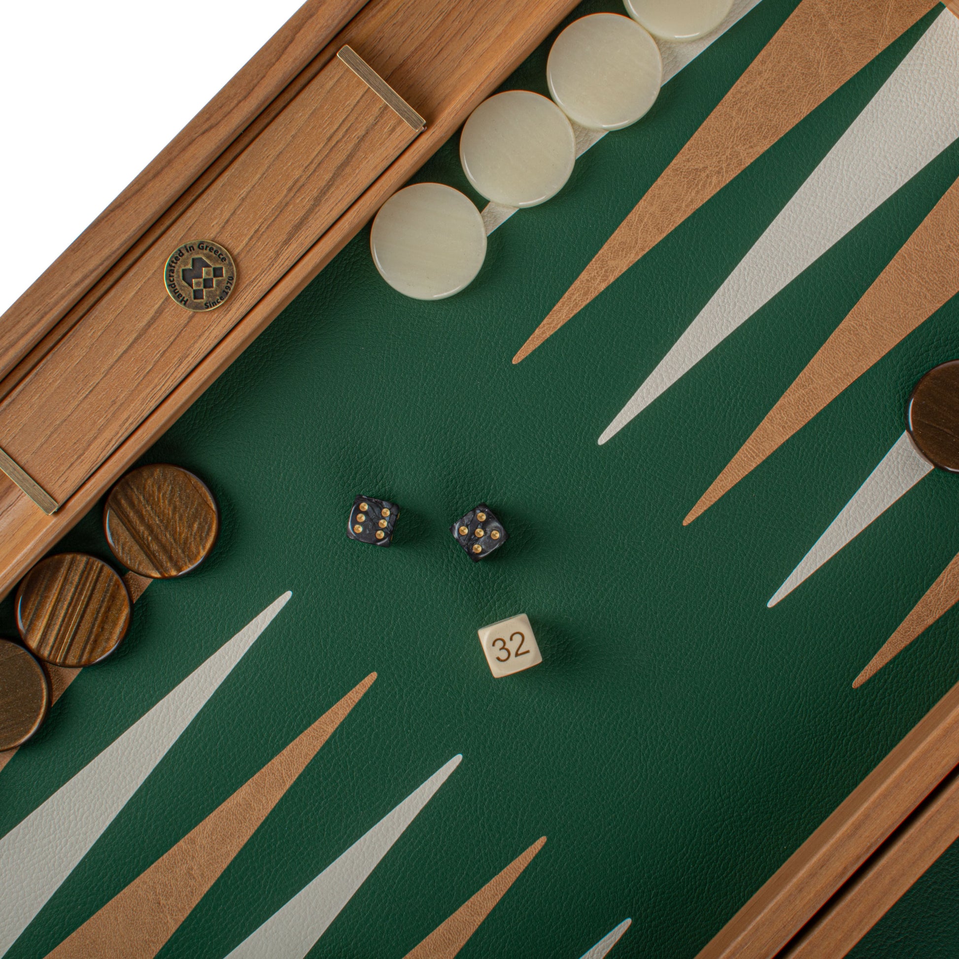 Premium Handcrafted Leatherette Crocodile Tote Backgammon Set - Green, Mocha & Ivory - Premium Backgammon from MANOPOULOS Chess & Backgammon - Just €215! Shop now at MANOPOULOS Chess & Backgammon