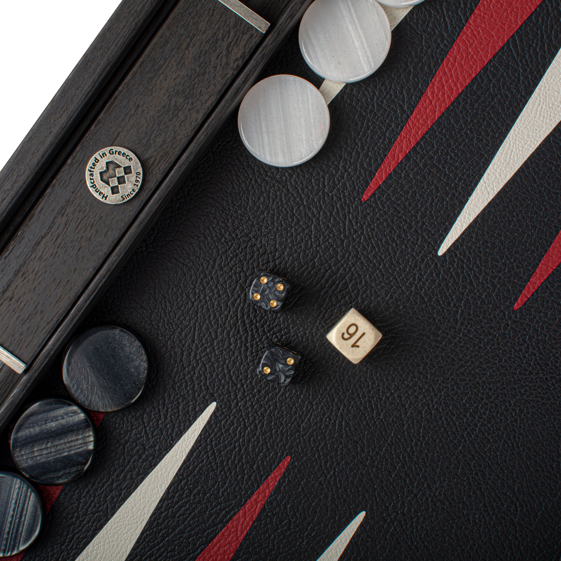 Premium Handcrafted Leatherette Crocodile Tote Backgammon Set - Burgundy Red, Black & Ice White - Premium Backgammon from MANOPOULOS Chess & Backgammon - Just €215! Shop now at MANOPOULOS Chess & Backgammon