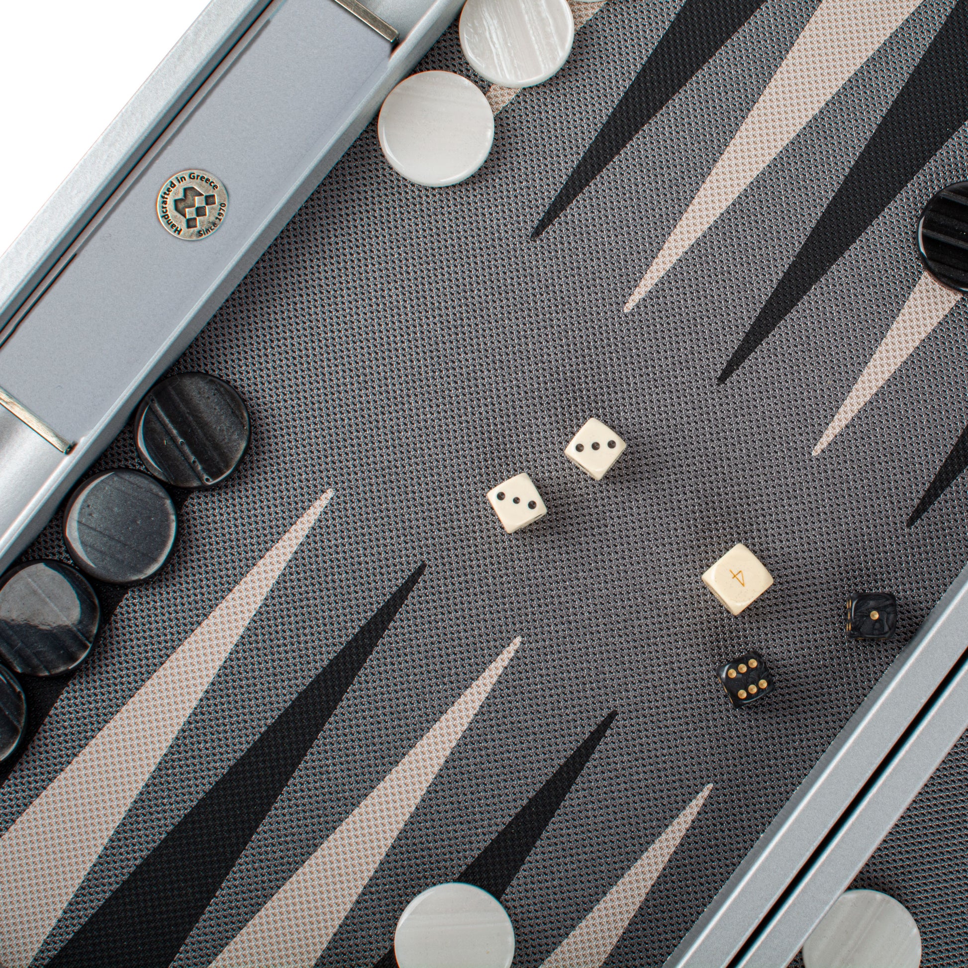 Premium Leatherette Futuristic Design Backgammon Set - Silver, Black & White - Premium Backgammon from MANOPOULOS Chess & Backgammon - Just €254! Shop now at MANOPOULOS Chess & Backgammon