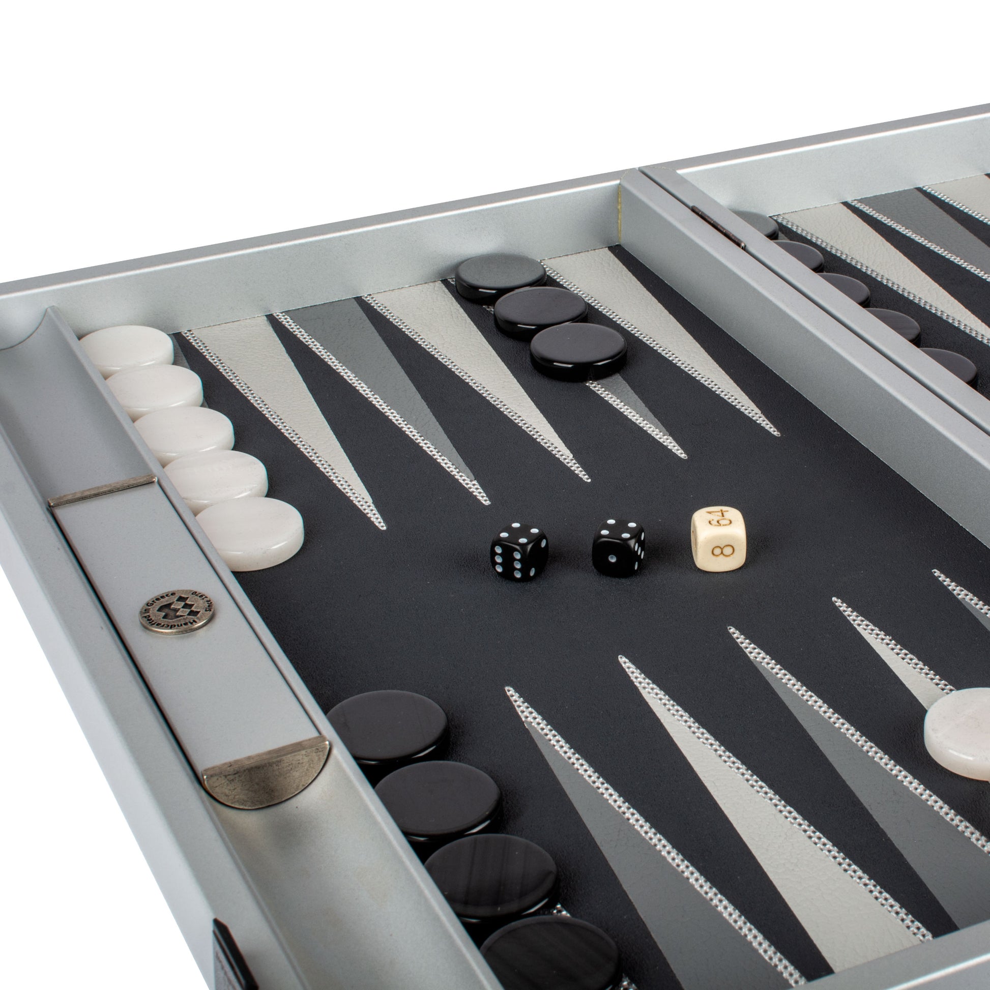 SILVER GRID TEXTURE with RUBBER PLAYING FIELD Backgammon - Premium Backgammon from MANOPOULOS Chess & Backgammon - Just €199! Shop now at MANOPOULOS Chess & Backgammon