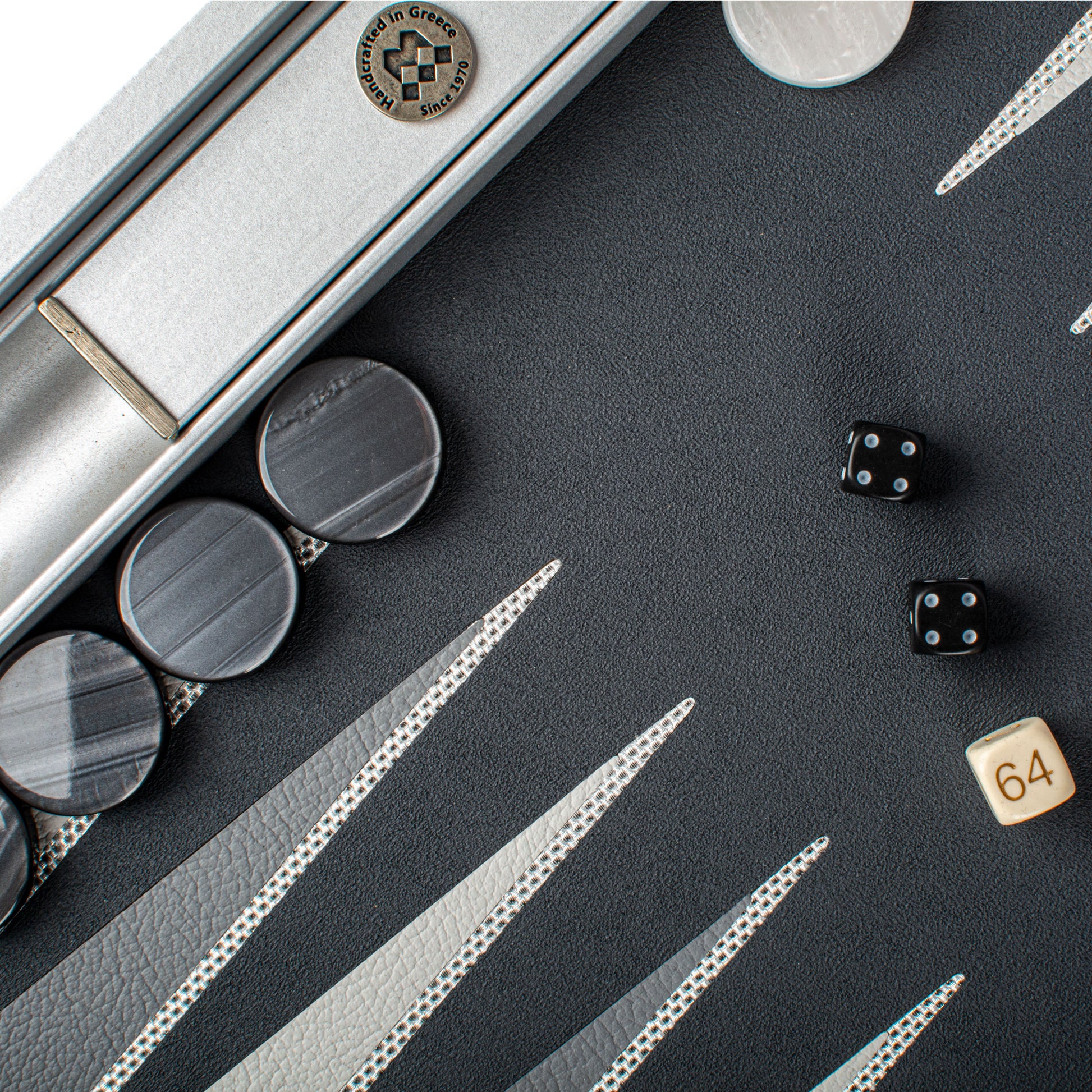 Premium Handcrafted Silver Grid Texture Backgammon Set with Rubber Playing Field - Premium Backgammon from MANOPOULOS Chess & Backgammon - Just €199! Shop now at MANOPOULOS Chess & Backgammon