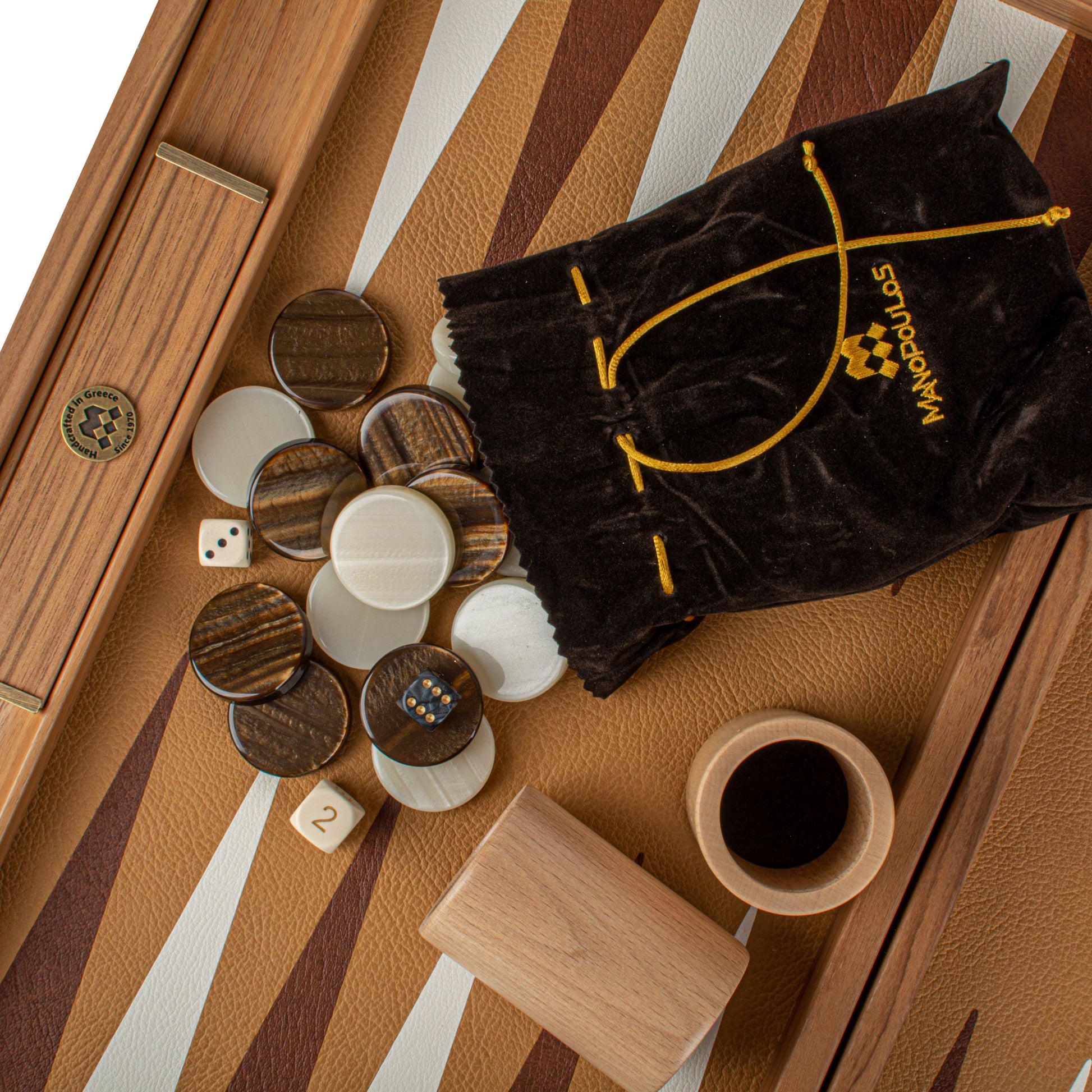 Premium Handcrafted Leatherette Snake Tote Backgammon Set - Ivory, White & Dark Brown - Premium Backgammon from MANOPOULOS Chess & Backgammon - Just €215! Shop now at MANOPOULOS Chess & Backgammon