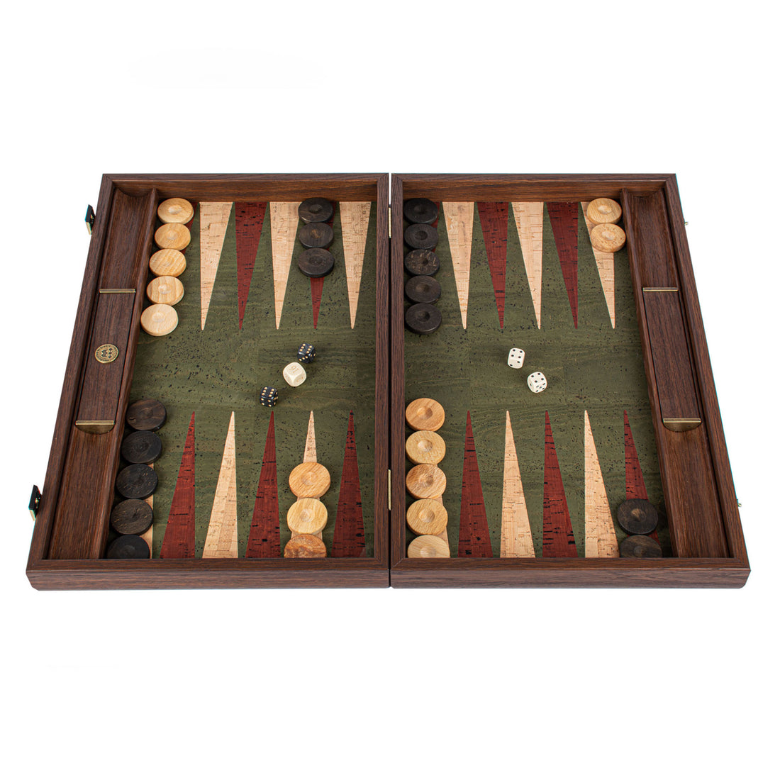 GREEN NATURAL CORK Backgammon (with oak wood checkers) - Premium Backgammon from MANOPOULOS Chess & Backgammon - Just €118! Shop now at MANOPOULOS Chess & Backgammon