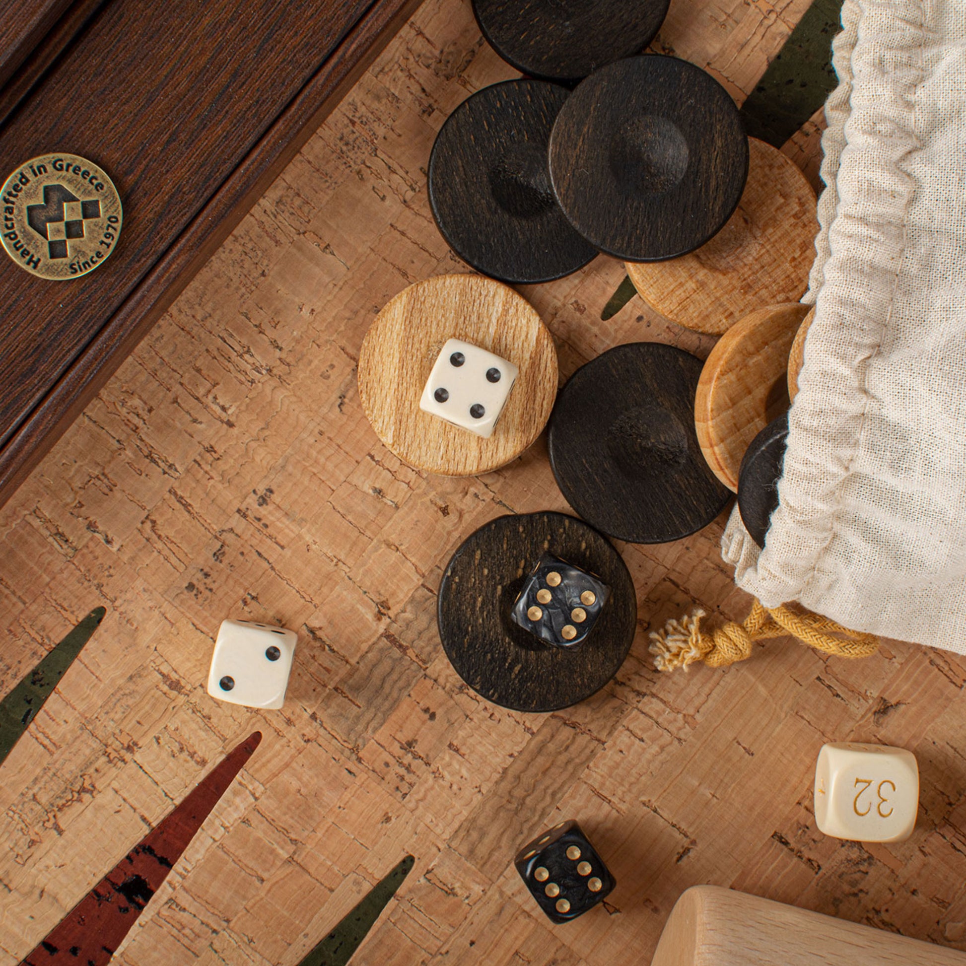 NATURAL CORK Backgammon (with oak wood checkers) - Premium Backgammon from MANOPOULOS Chess & Backgammon - Just €118! Shop now at MANOPOULOS Chess & Backgammon