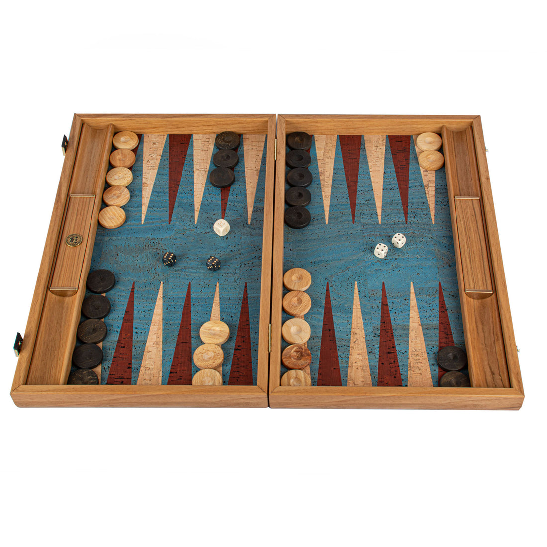 Premium Handcrafted Turquoise Natural Cork Backgammon Set with Oak Wood Checkers - Premium Backgammon from MANOPOULOS Chess & Backgammon - Just €118! Shop now at MANOPOULOS Chess & Backgammon