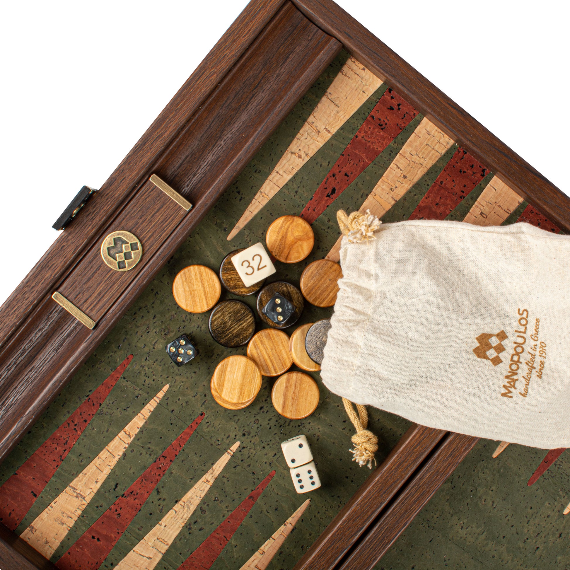 Premium Handcrafted Green Natural Cork Backgammon Set with Oak Wood Checkers - Premium Backgammon from MANOPOULOS Chess & Backgammon - Just €97.80! Shop now at MANOPOULOS Chess & Backgammon