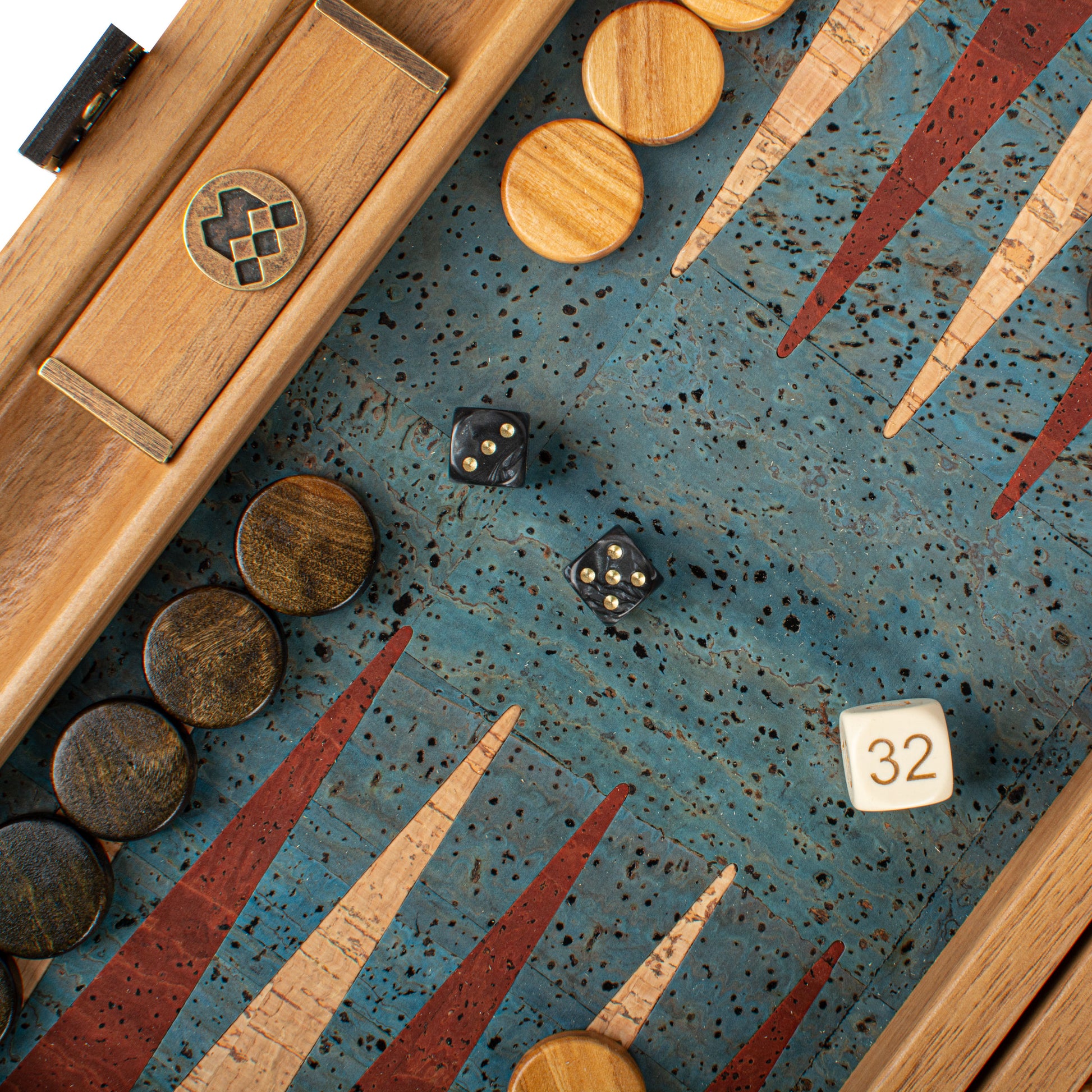 Premium Handcrafted Turquoise Natural Cork Backgammon Set with Oak Wood Checkers - Premium Backgammon from MANOPOULOS Chess & Backgammon - Just €97.80! Shop now at MANOPOULOS Chess & Backgammon