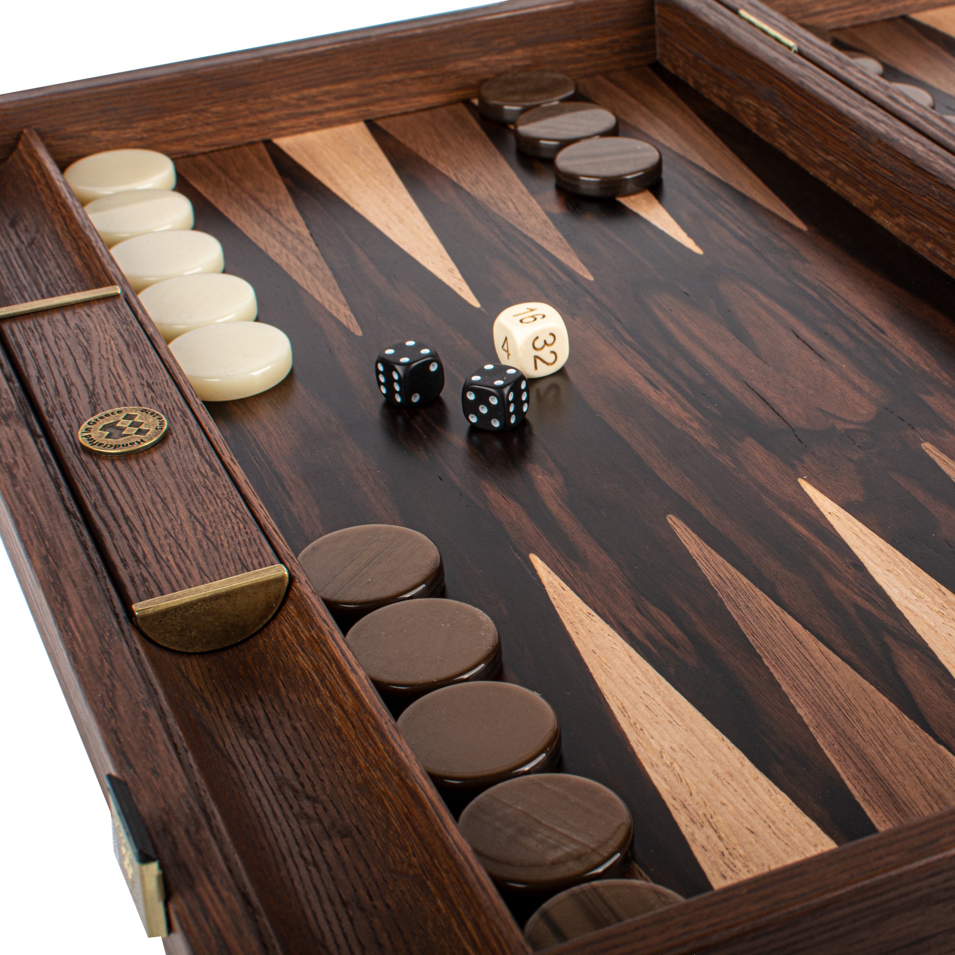 Premium Handcrafted Ebony Macassar Backgammon Set - Walnut & Oak Points - Premium Backgammon from MANOPOULOS Chess & Backgammon - Just €299! Shop now at MANOPOULOS Chess & Backgammon