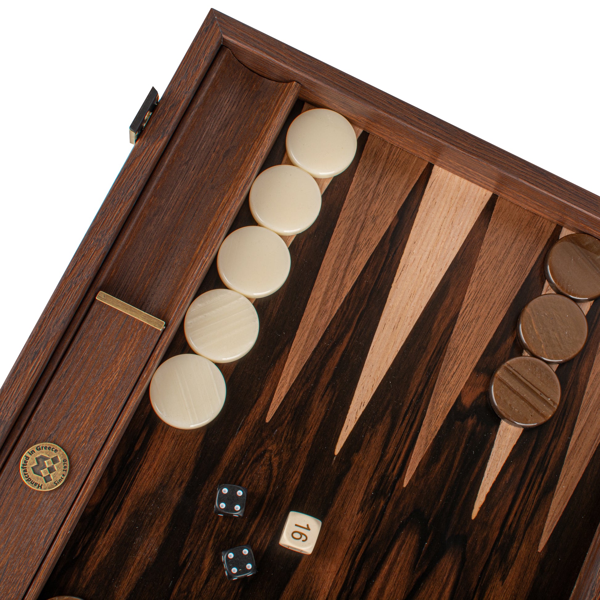 Premium Handcrafted Ebony Macassar Backgammon Set - Walnut & Oak Points - Premium Backgammon from MANOPOULOS Chess & Backgammon - Just €299! Shop now at MANOPOULOS Chess & Backgammon