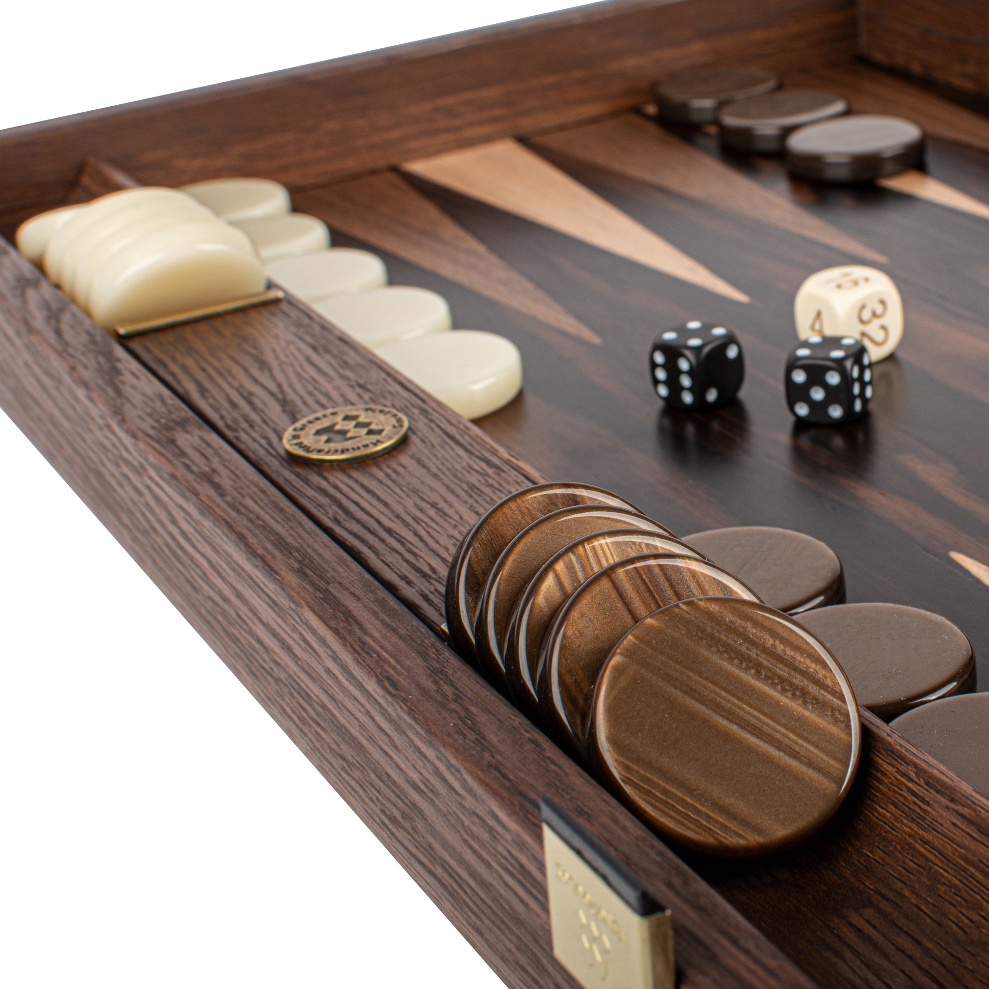 Premium Handcrafted Ebony Macassar Backgammon Set - Walnut & Oak Points - Premium Backgammon from MANOPOULOS Chess & Backgammon - Just €299! Shop now at MANOPOULOS Chess & Backgammon