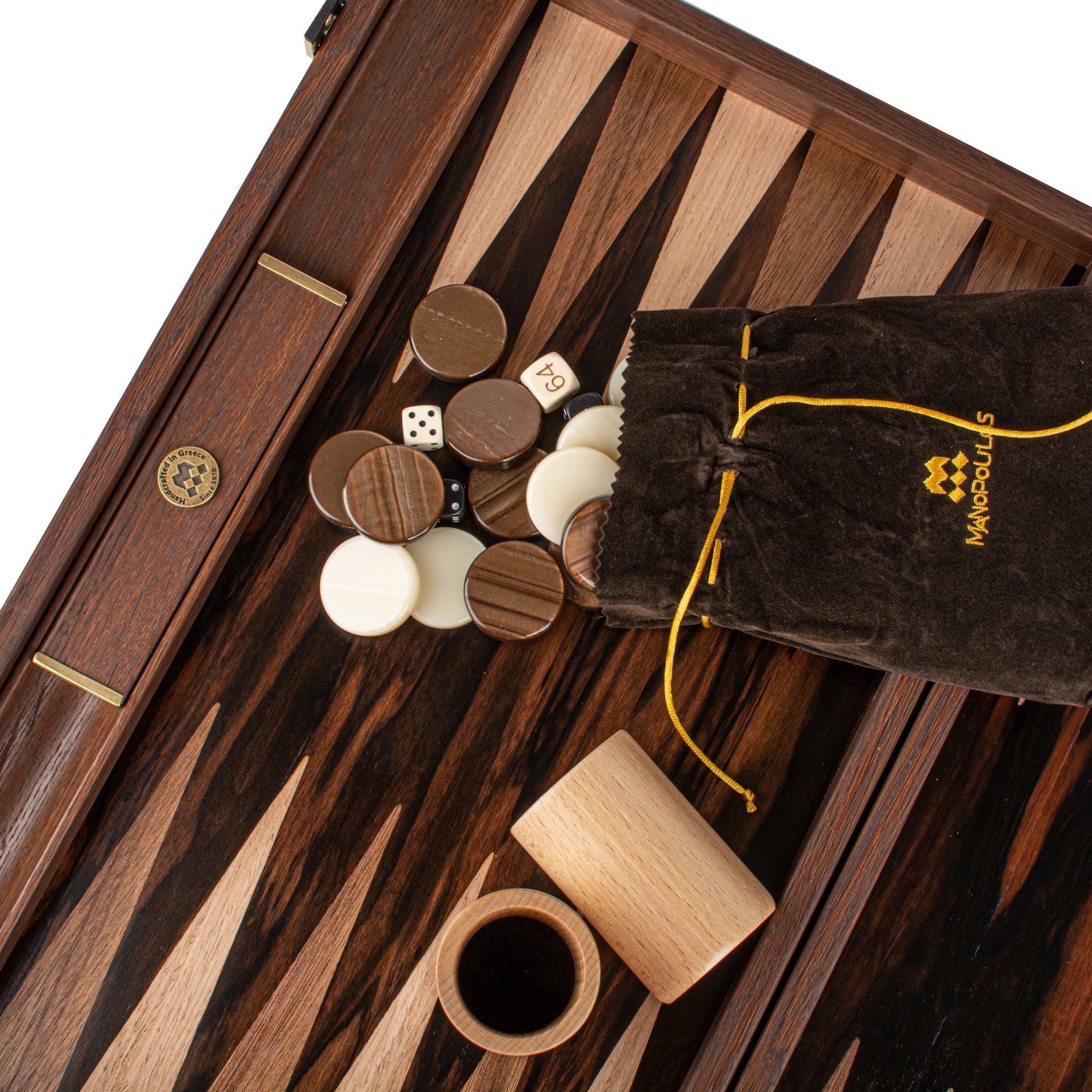 Premium Handcrafted Ebony Macassar Backgammon Set - Walnut & Oak Points - Premium Backgammon from MANOPOULOS Chess & Backgammon - Just €299! Shop now at MANOPOULOS Chess & Backgammon