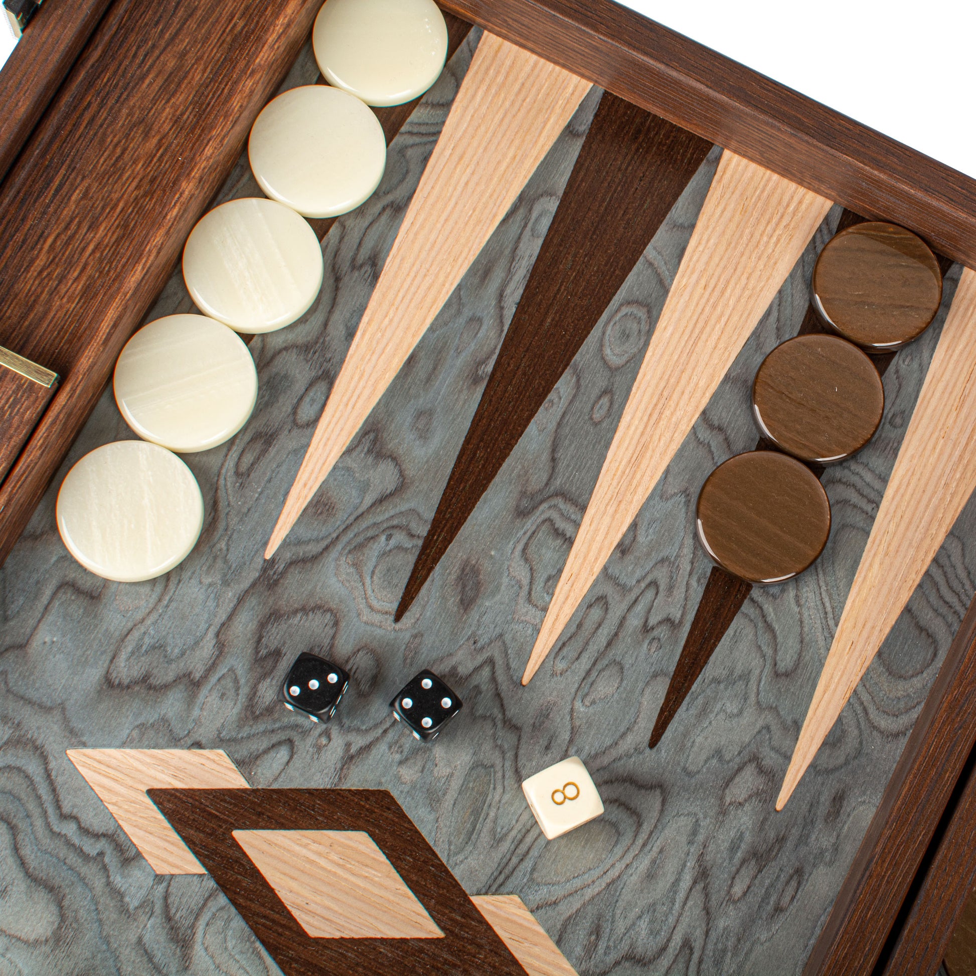 Premium Handcrafted Pearly Grey Vavona Backgammon Set - Luxury Board Game with Oak & Wenge Accents - Premium Backgammon from MANOPOULOS Chess & Backgammon - Just €218! Shop now at MANOPOULOS Chess & Backgammon