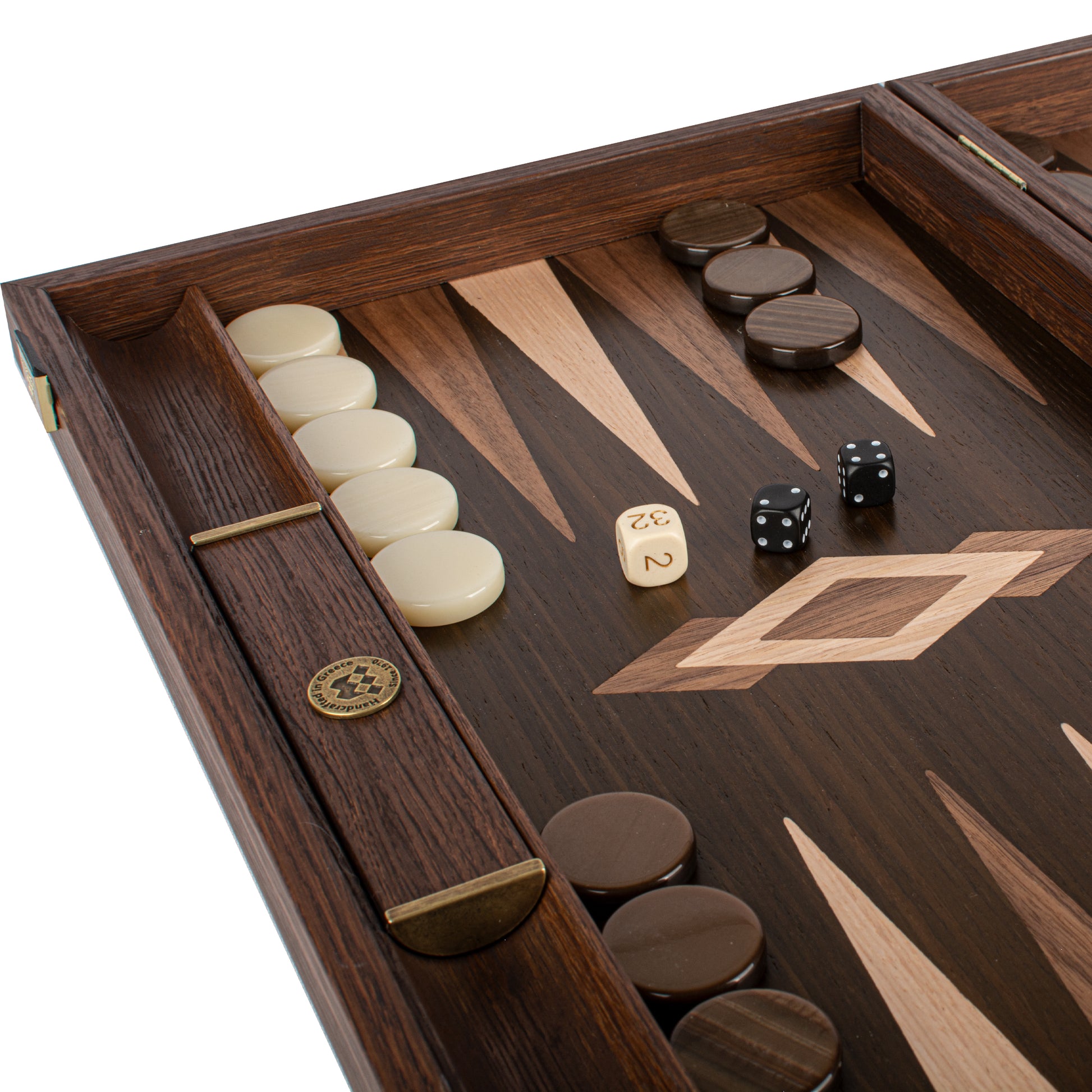 Premium Handcrafted Ziricote Bookmatch Backgammon Set - Thermo Oak, Walnut & Oak Points - Premium Backgammon from MANOPOULOS Chess & Backgammon - Just €299! Shop now at MANOPOULOS Chess & Backgammon