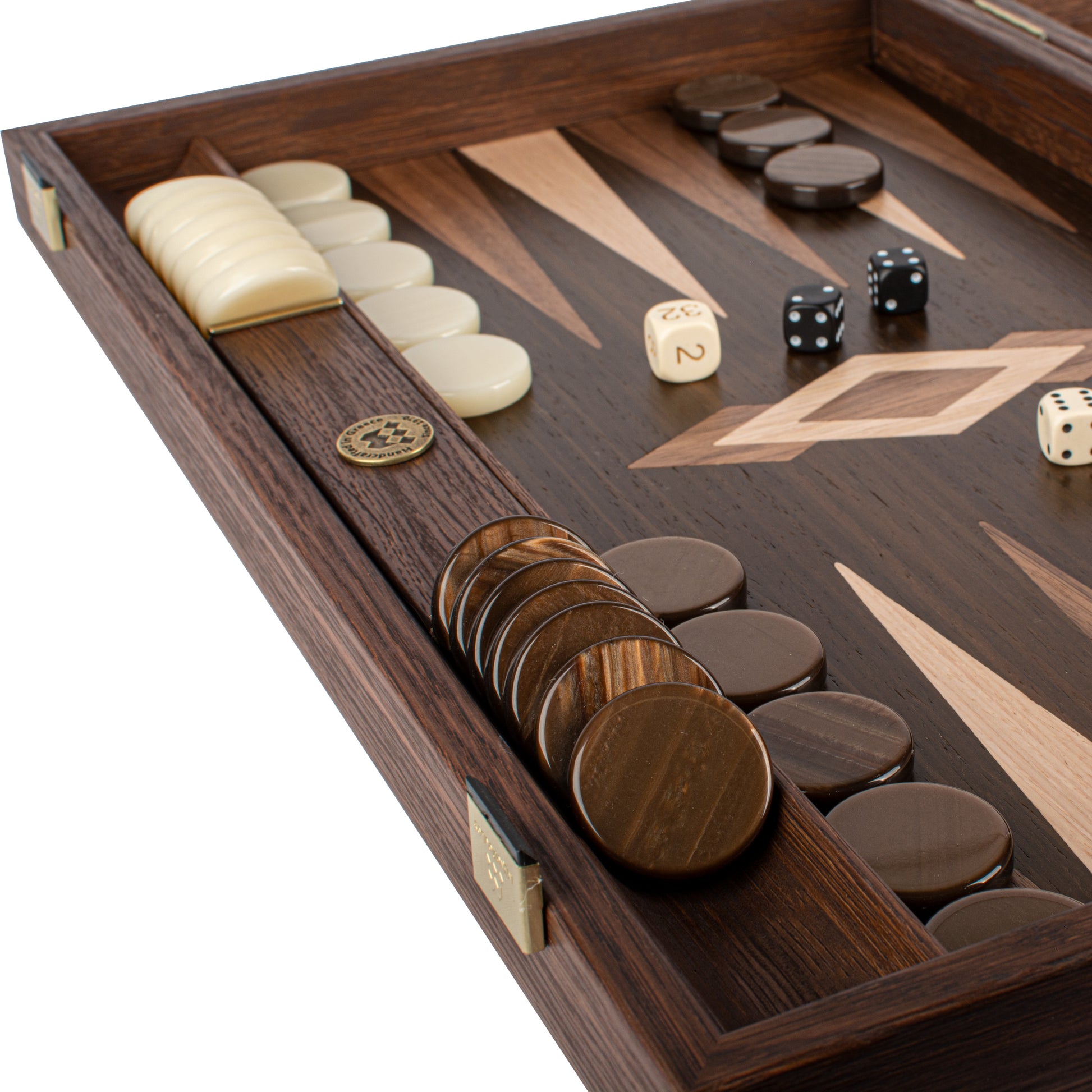 Premium Handcrafted Ziricote Bookmatch Backgammon Set - Thermo Oak, Walnut & Oak Points - Premium Backgammon from MANOPOULOS Chess & Backgammon - Just €299! Shop now at MANOPOULOS Chess & Backgammon