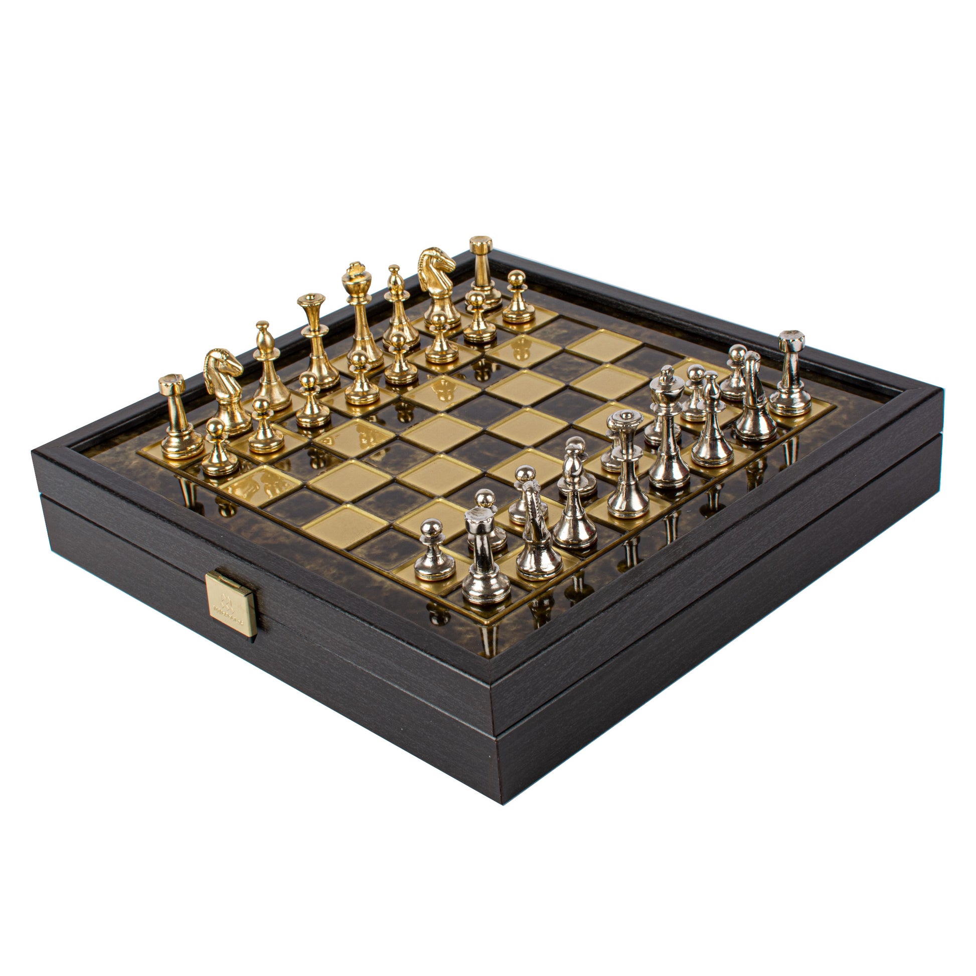 Handcrafted Classic Metal Staunton Chess Set in Wooden Box with Storage – Gold & Silver (Small) - Premium Chess from MANOPOULOS Chess & Backgammon - Just €145! Shop now at MANOPOULOS Chess & Backgammon