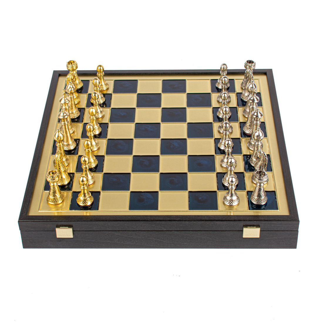 Handcrafted Classic Metal Staunton Chess Set in Wooden Box with Storage - Gold & Silver (Large) - Premium Chess from MANOPOULOS Chess & Backgammon - Just €239! Shop now at MANOPOULOS Chess & Backgammon