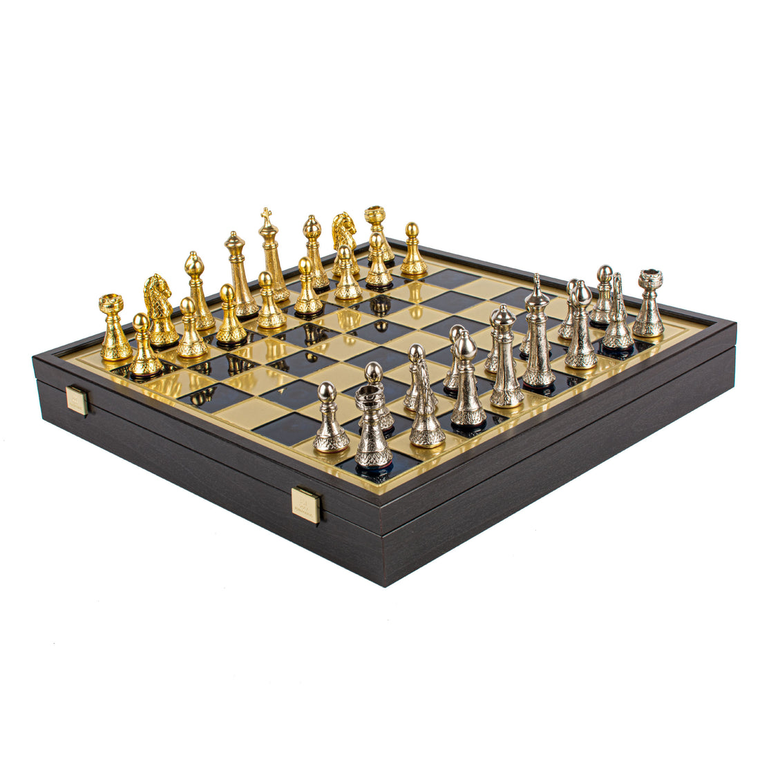 Handcrafted Classic Metal Staunton Chess Set in Wooden Box with Storage - Gold & Silver (Large) - Premium Chess from MANOPOULOS Chess & Backgammon - Just €239! Shop now at MANOPOULOS Chess & Backgammon