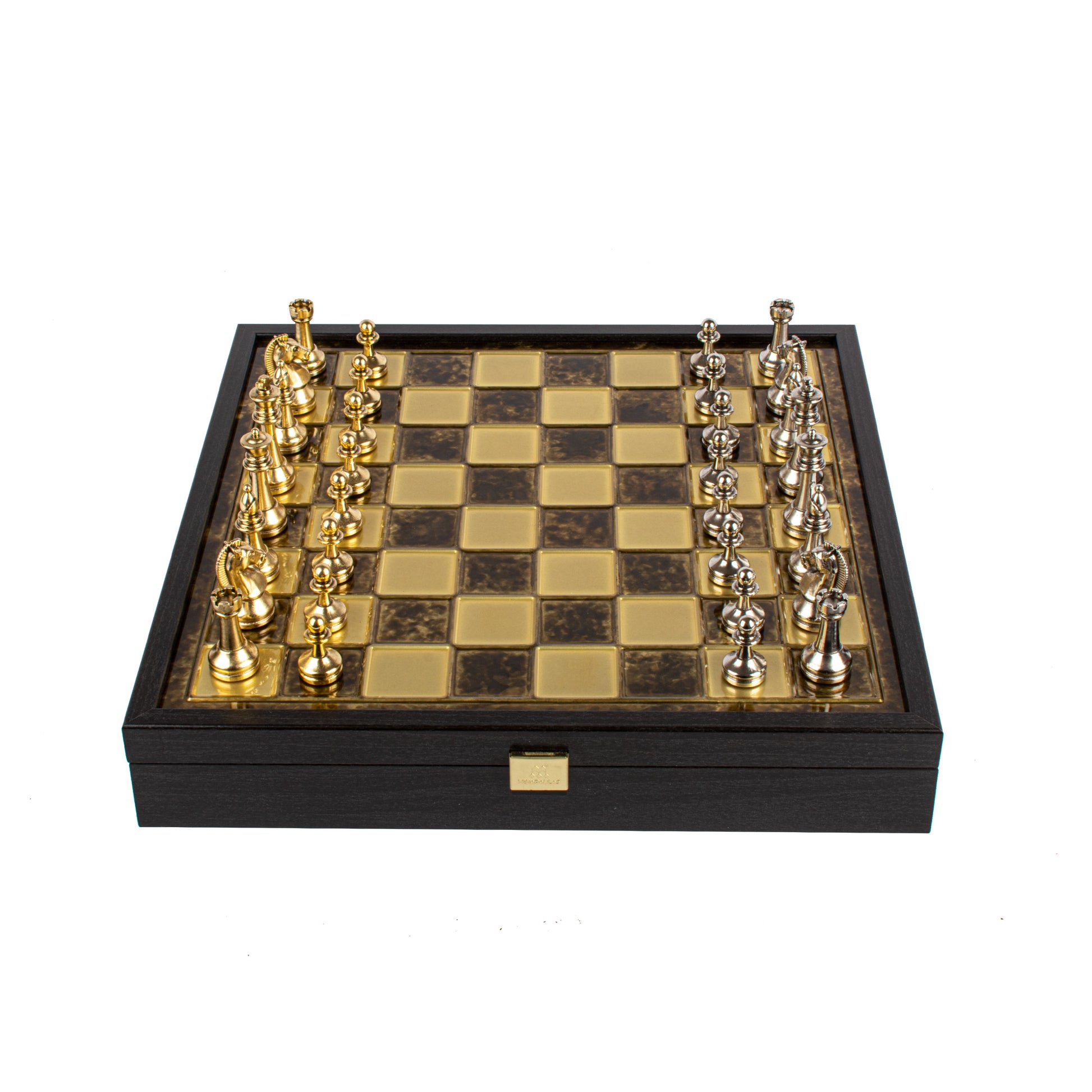 Handcrafted Classic Metal Staunton Chess Set in Wooden Box with Storage – Gold & Silver (Medium) - Premium Chess from MANOPOULOS Chess & Backgammon - Just €183! Shop now at MANOPOULOS Chess & Backgammon