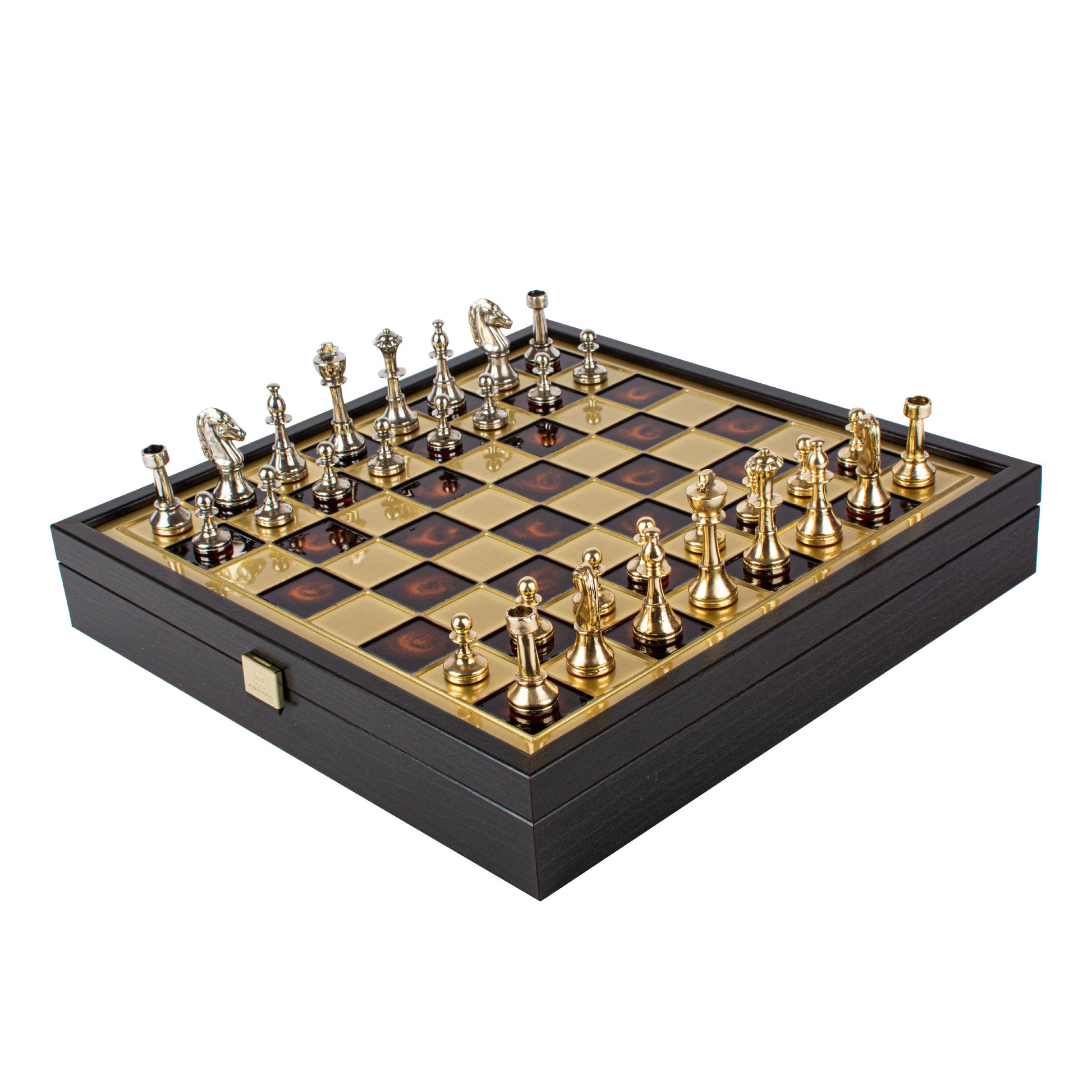 Handcrafted Classic Metal Staunton Chess Set in Wooden Box with Storage – Gold & Silver (Medium) - Premium Chess from MANOPOULOS Chess & Backgammon - Just €183! Shop now at MANOPOULOS Chess & Backgammon