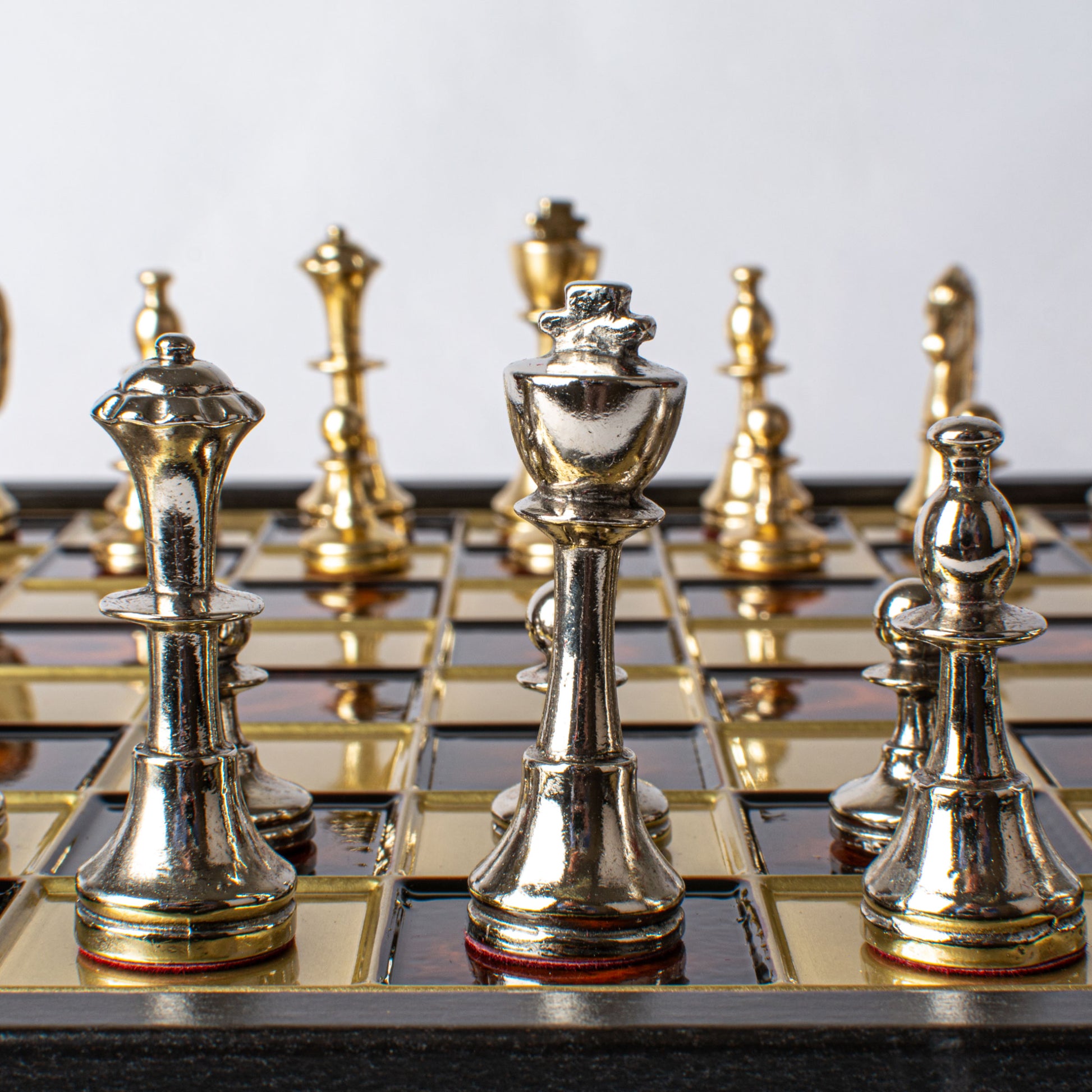 Handcrafted Classic Metal Staunton Chess Set in Wooden Box with Storage – Gold & Silver (Medium) - Premium Chess from MANOPOULOS Chess & Backgammon - Just €183! Shop now at MANOPOULOS Chess & Backgammon