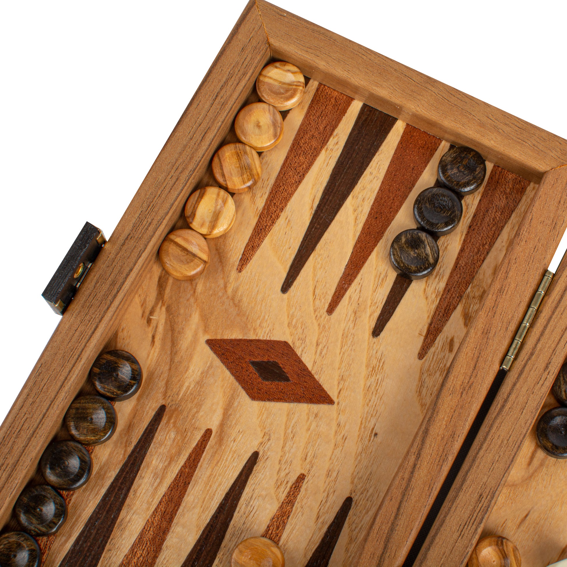 Handcrafted Olive Burl Backgammon Set with Olive Wood Checkers - Mahogany & Wenge Points - Premium Backgammon from MANOPOULOS Chess & Backgammon - Just €54.50! Shop now at MANOPOULOS Chess & Backgammon