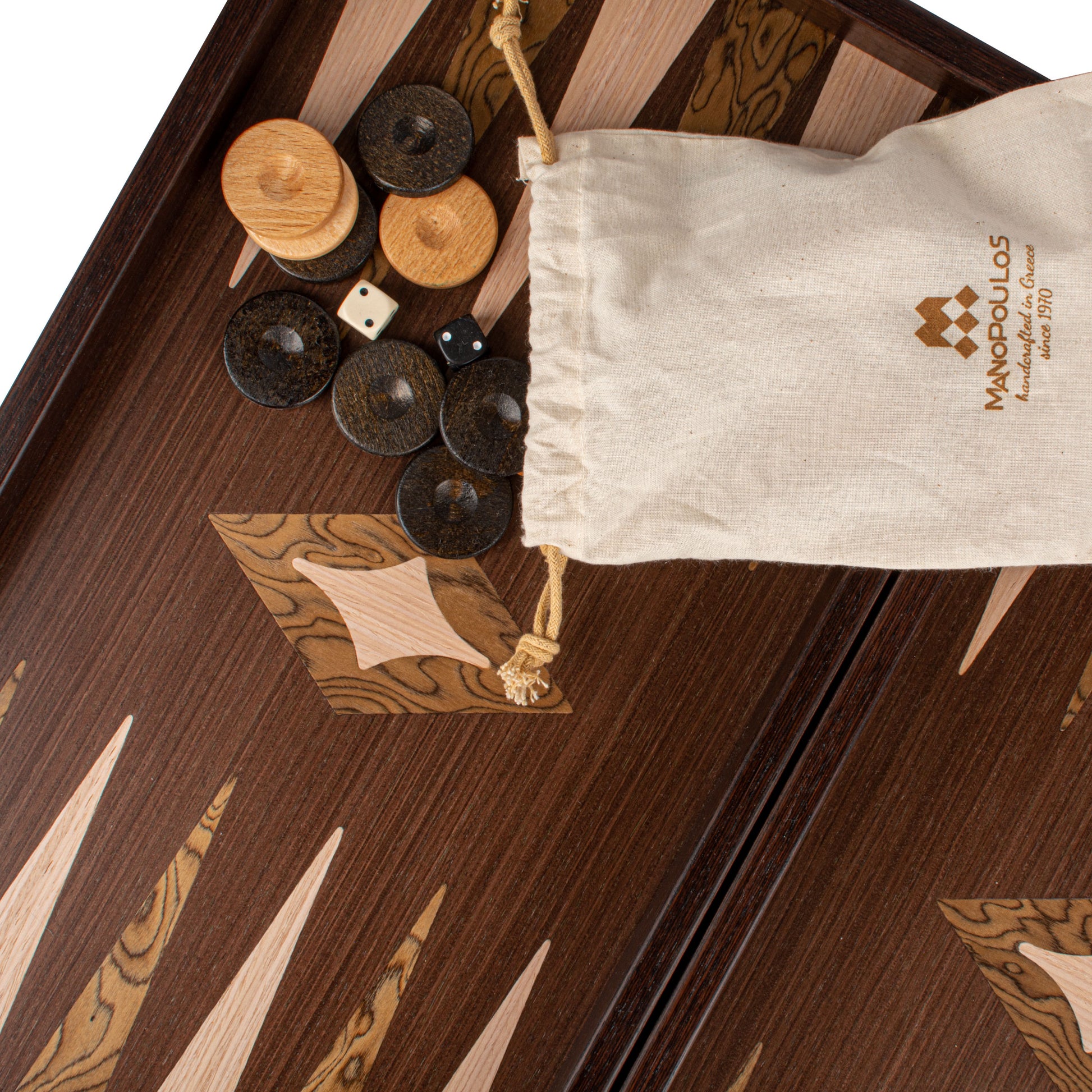 Handcrafted Wenge 3-in-1 Chess, Backgammon, and Checkers Set - Elegant Marquetry Design - Premium Backgammon from MANOPOULOS Chess & Backgammon - Just €95! Shop now at MANOPOULOS Chess & Backgammon