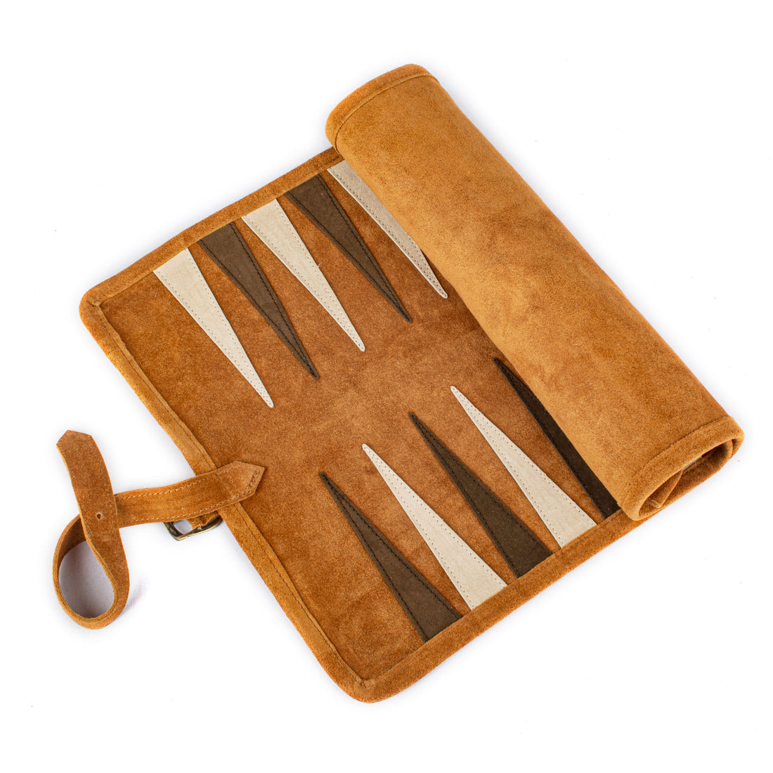 Premium Handcrafted Cinnamon Brown Suede Roll-Up Backgammon Set - Premium Backgammon from MANOPOULOS Chess & Backgammon - Just €139! Shop now at MANOPOULOS Chess & Backgammon