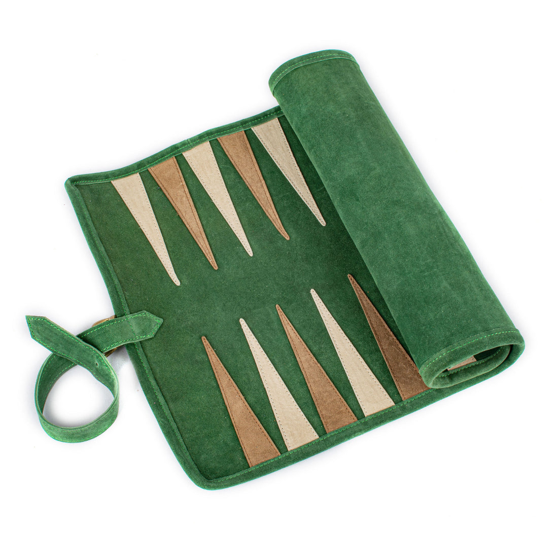 Premium Handcrafted Forest Green Suede Roll-Up Backgammon Set - Premium Backgammon from MANOPOULOS Chess & Backgammon - Just €139! Shop now at MANOPOULOS Chess & Backgammon