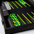 Handcrafted Fluorescent Green UV Backgammon Set - Premium Backgammon from MANOPOULOS Chess & Backgammon - Just €149! Shop now at MANOPOULOS Chess & Backgammon