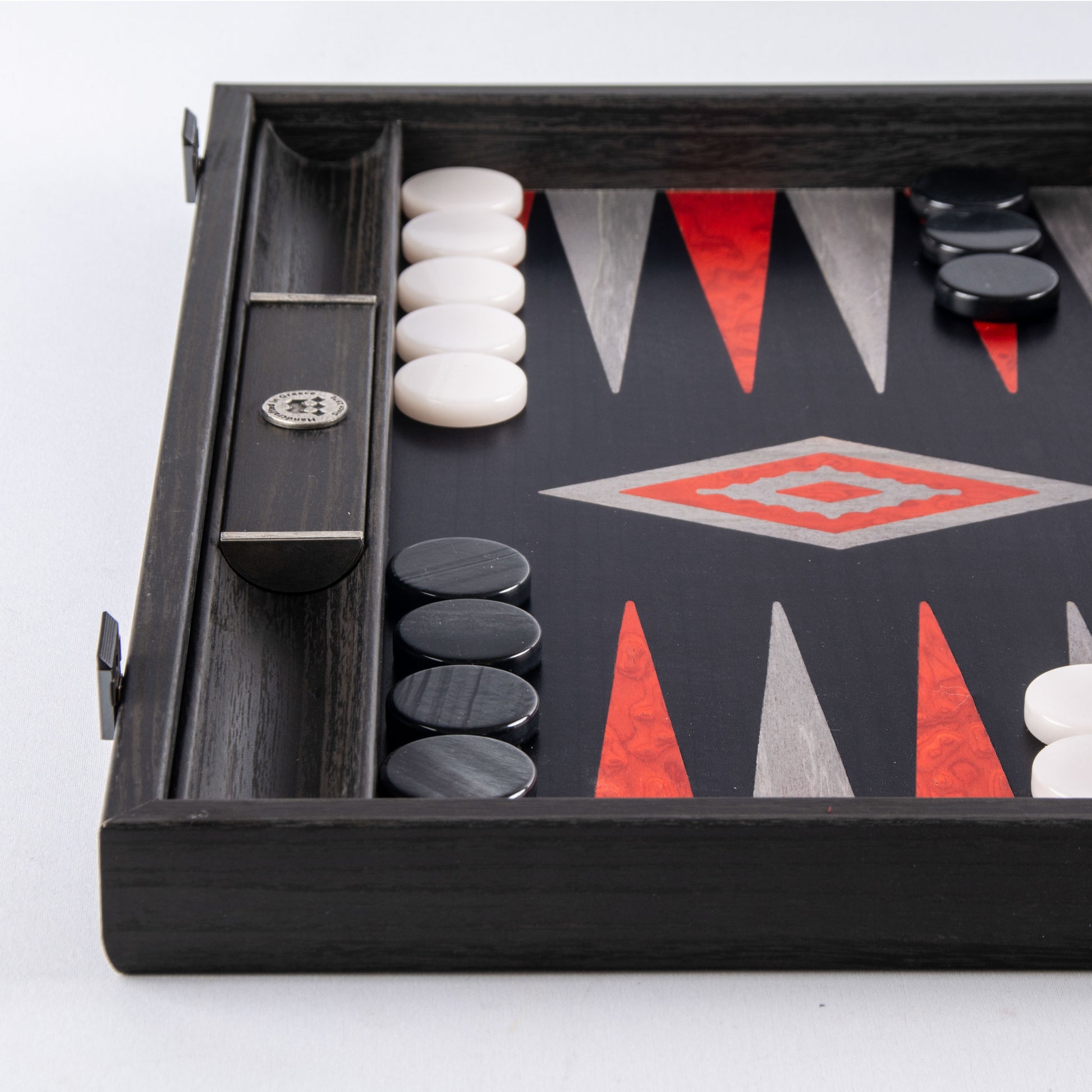 Premium Handcrafted Black Oak with Silver Stripes Backgammon Set - Premium Backgammon from MANOPOULOS Chess & Backgammon - Just €240! Shop now at MANOPOULOS Chess & Backgammon