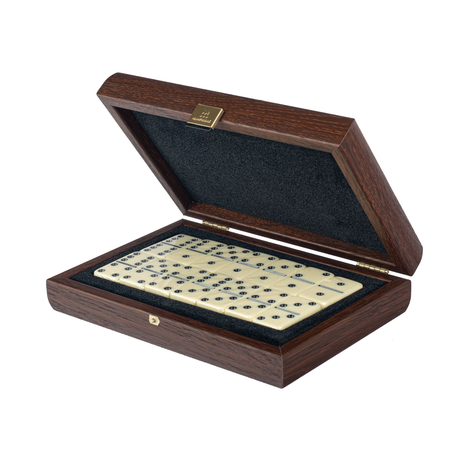 Luxury Domino Set in Brown Knitted Leather with Wooden Case - Premium Dominoes from MANOPOULOS Chess & Backgammon - Just €62.50! Shop now at MANOPOULOS Chess & Backgammon