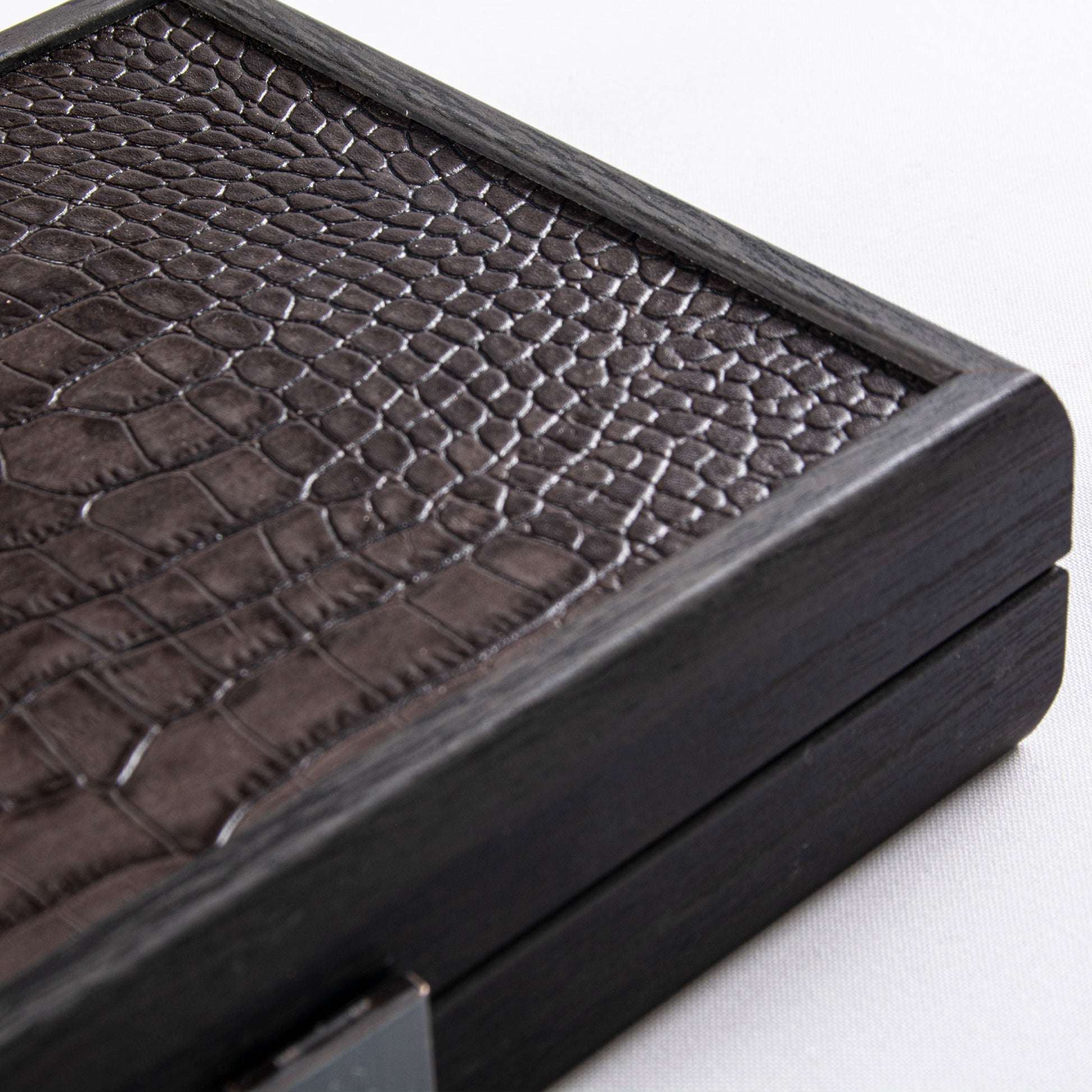 Premium Domino Set in Dark Grey Leather Croc Tote with Wooden Case - Premium Dominoes from MANOPOULOS Chess & Backgammon - Just €62.50! Shop now at MANOPOULOS Chess & Backgammon