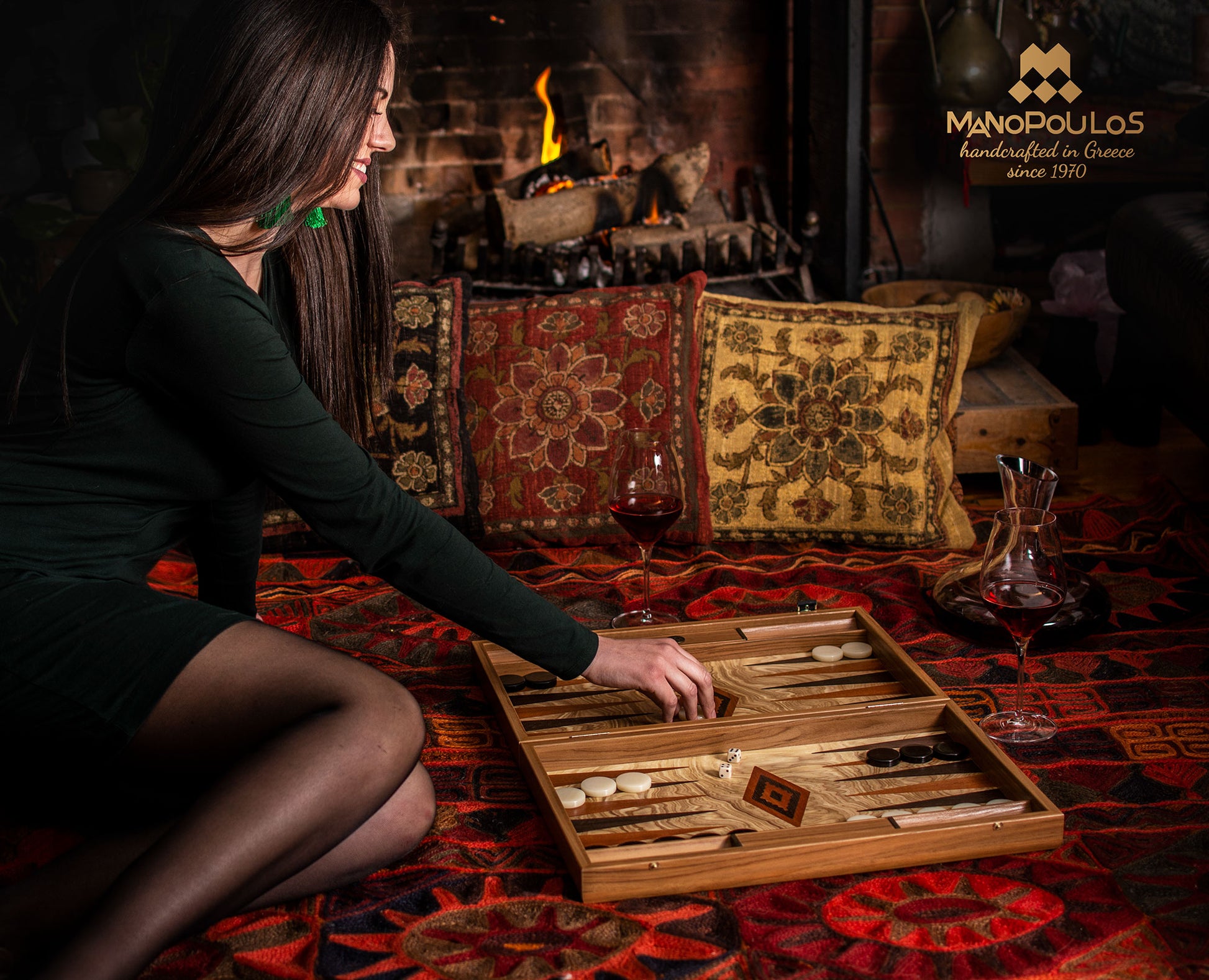 Premium Handcrafted Olive Burl Backgammon Set with Olive Wood Checkers - Premium Backgammon from MANOPOULOS Chess & Backgammon - Just €143! Shop now at MANOPOULOS Chess & Backgammon