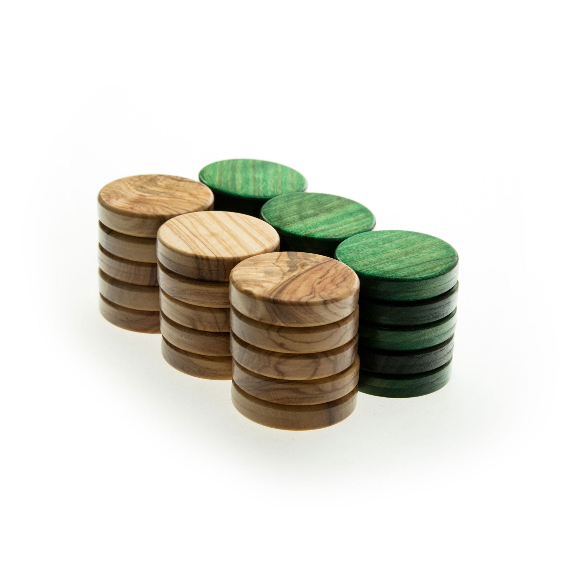 OLIVE WOOD CHECKERS in green color - Premium Backgammon from MANOPOULOS Chess & Backgammon - Just €20.50! Shop now at MANOPOULOS Chess & Backgammon