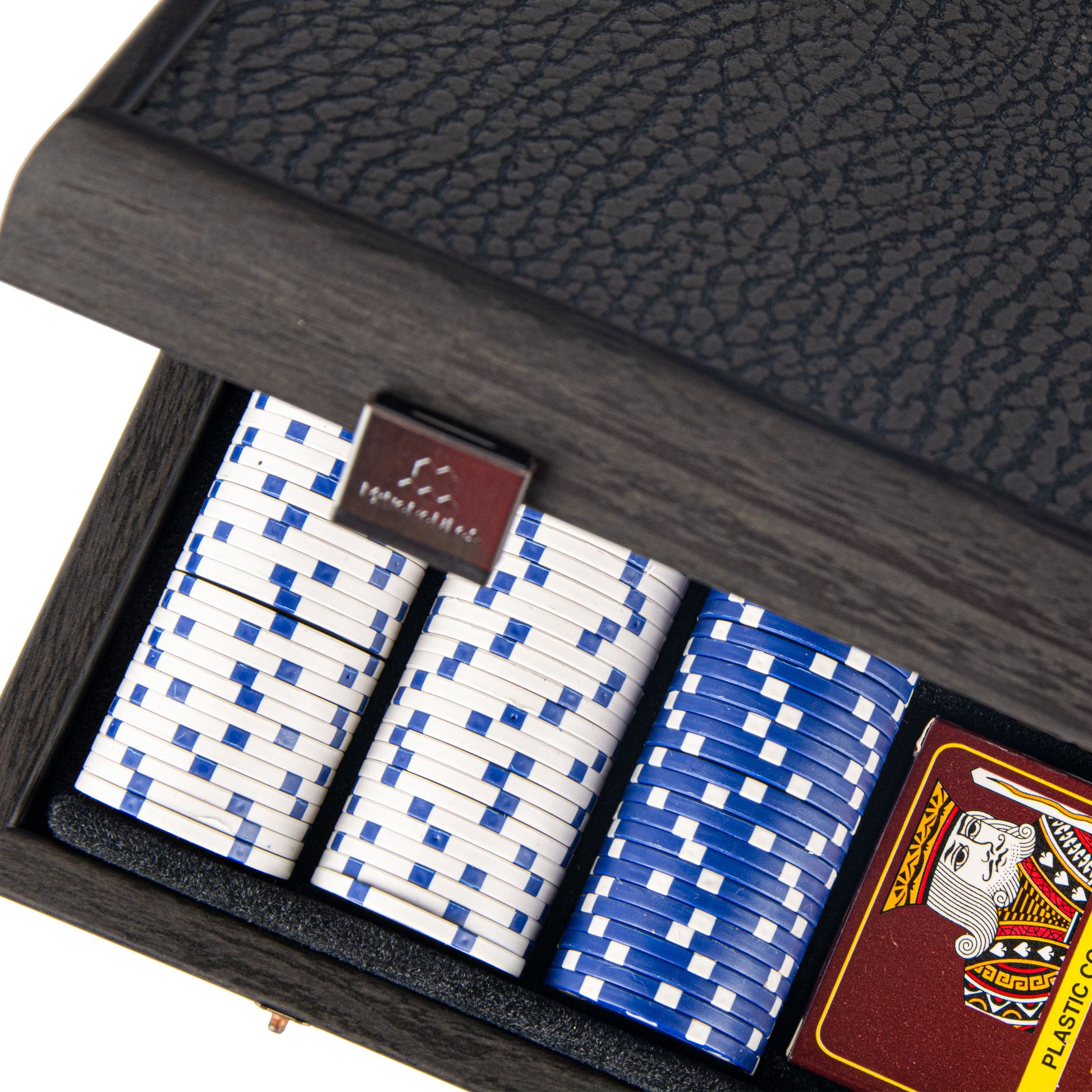 Luxury Poker Set in Black Wooden Case with Black Leatherette Top - Premium Poker Set from MANOPOULOS Chess & Backgammon - Just €190! Shop now at MANOPOULOS Chess & Backgammon