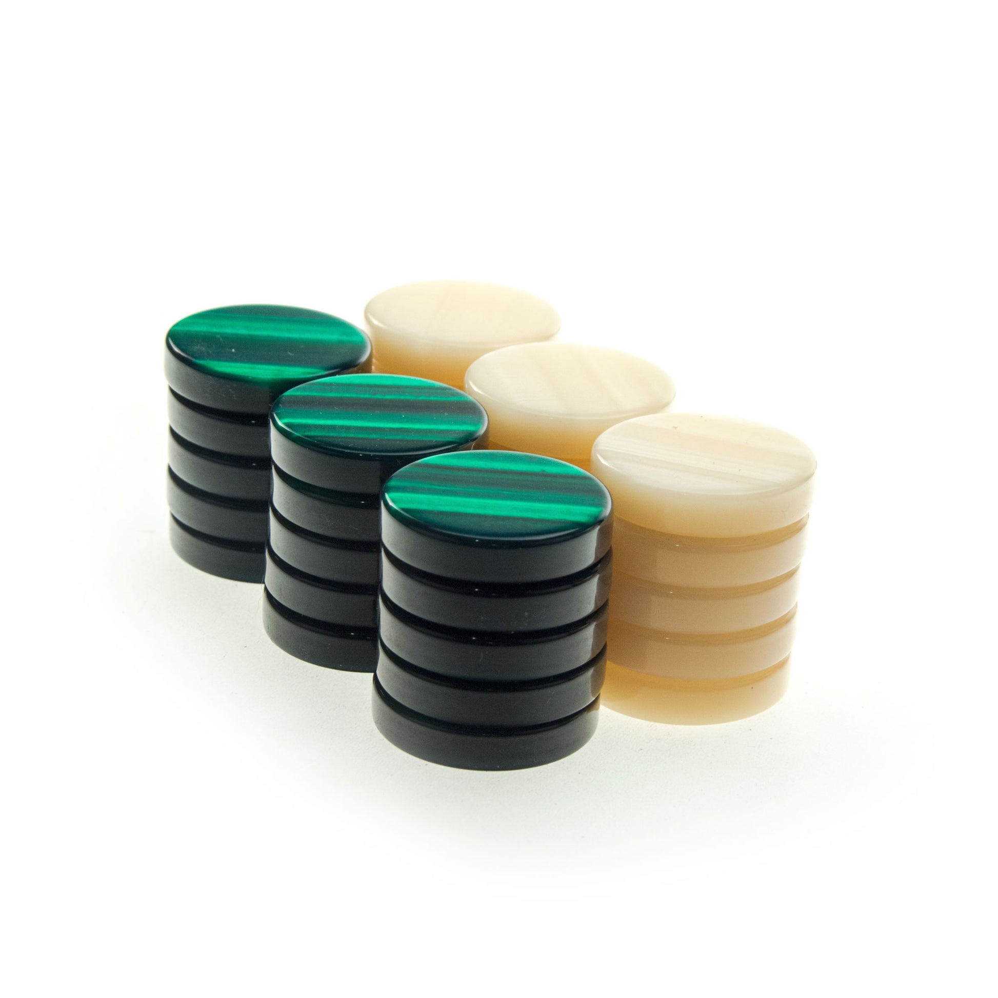 MOTHER OF PEARL ACRYLIC CHECKERS in green color - Premium Backgammon from MANOPOULOS Chess & Backgammon - Just €20.50! Shop now at MANOPOULOS Chess & Backgammon