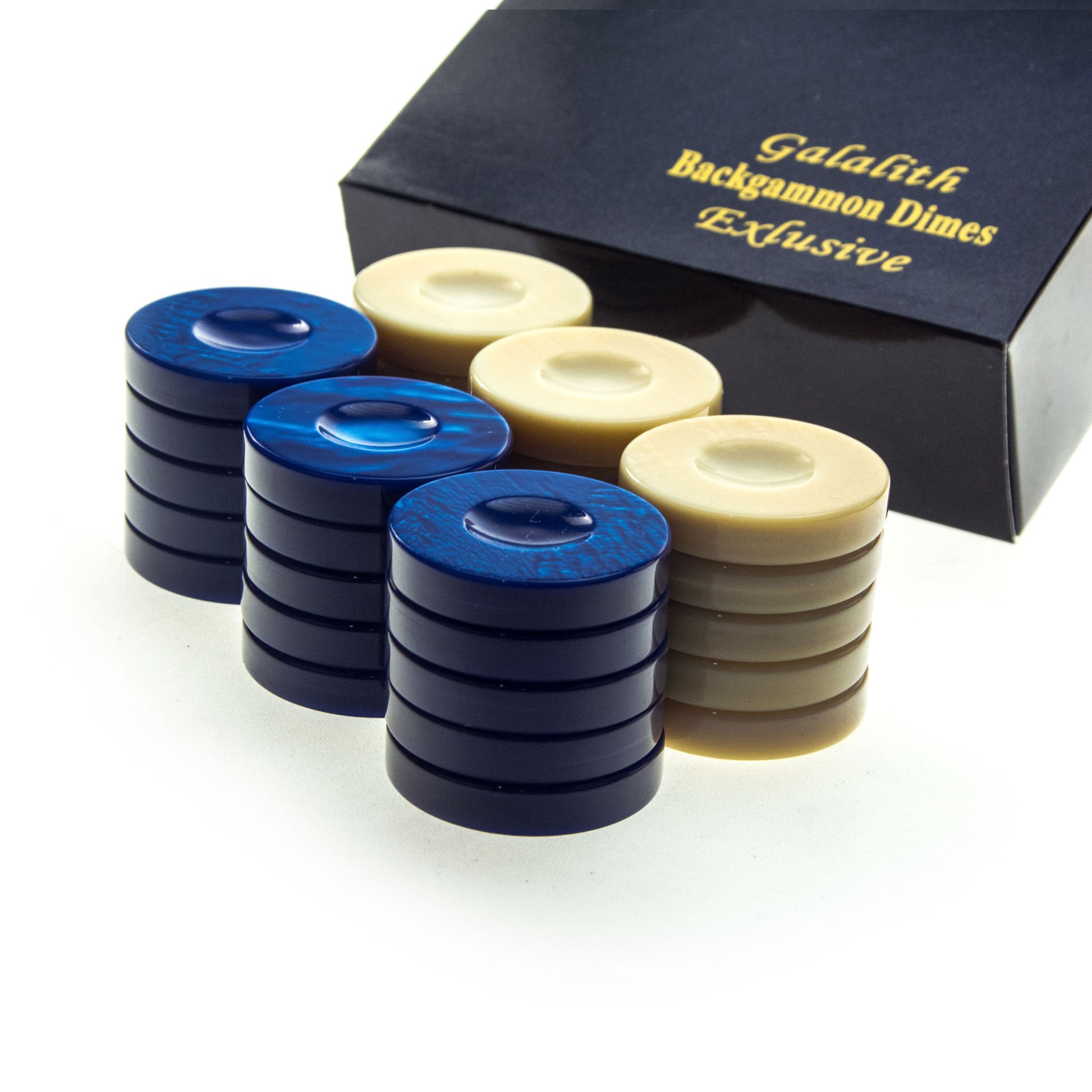 Handcrafted Premium Galalith Checkers in Blue - Premium Backgammon from MANOPOULOS Chess & Backgammon - Just €79! Shop now at MANOPOULOS Chess & Backgammon