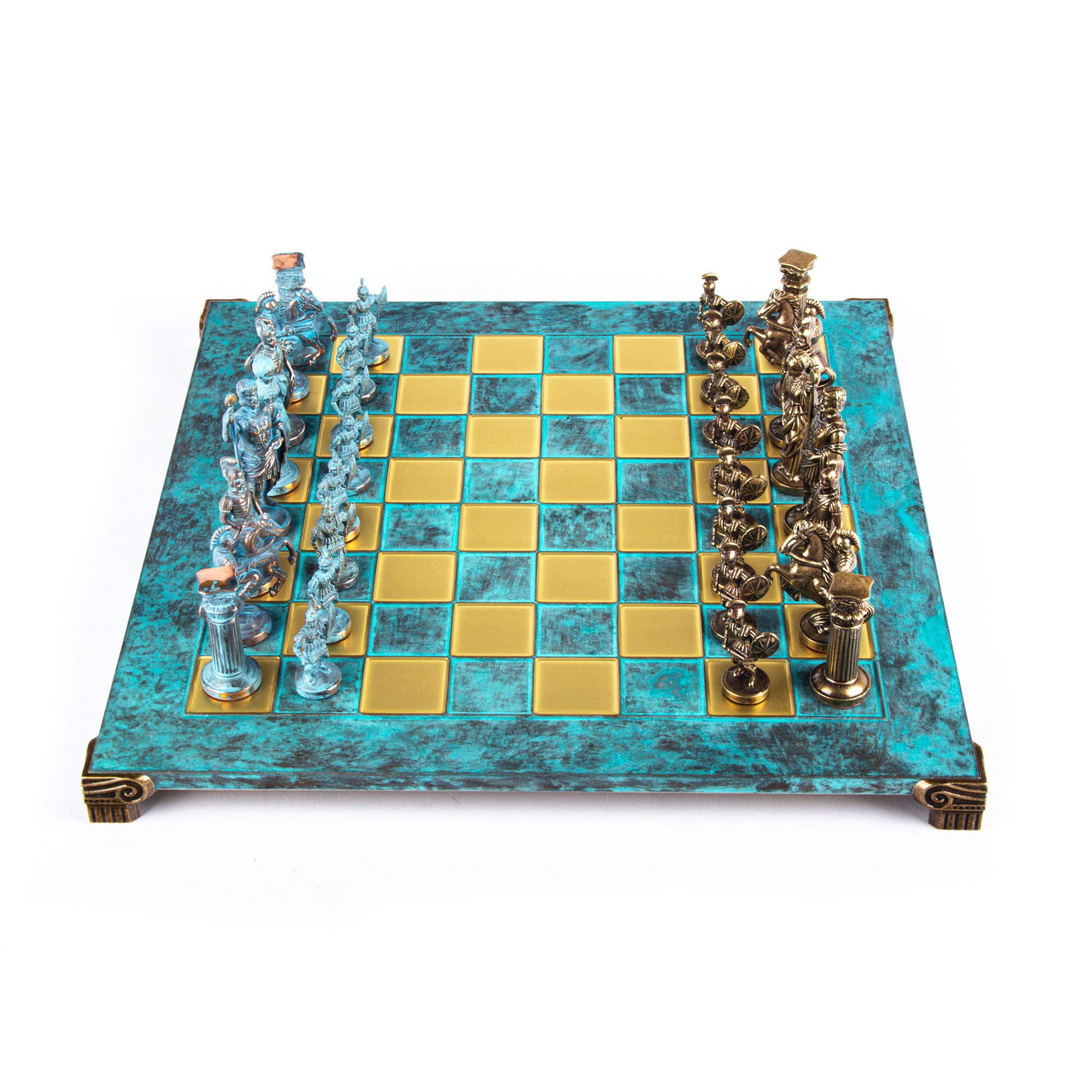 GREEK ROMAN PERIOD CHESS SET with blue/brown chessmen and bronze chessboard 44 x 44cm (Large) - Premium Chess from MANOPOULOS Chess & Backgammon - Just €275! Shop now at MANOPOULOS Chess & Backgammon