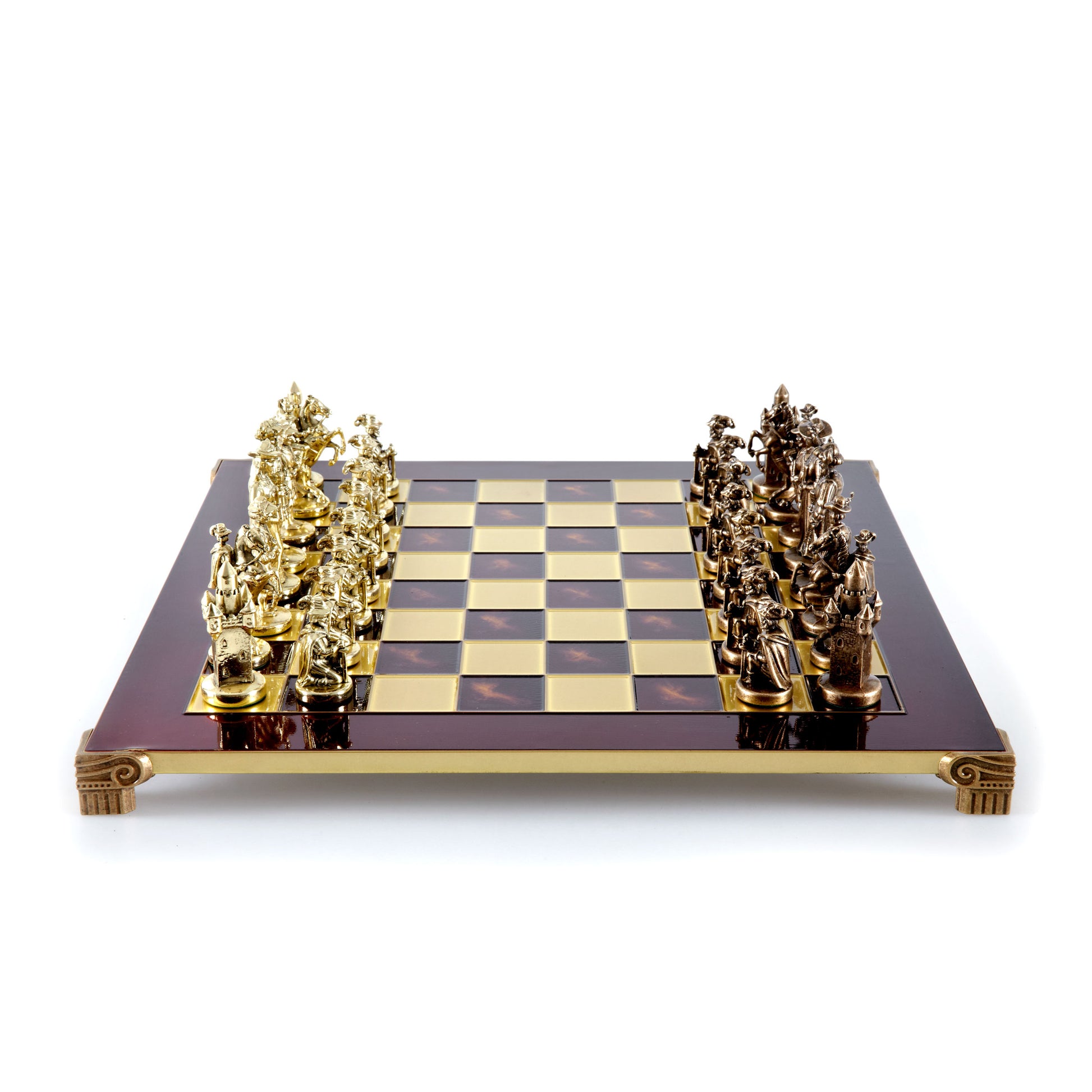 MEDIEVAL KNIGHTS CHESS SET with brown/gold chessmen and bronze chessboard 44 x 44cm  (Large) - Premium Chess from MANOPOULOS Chess & Backgammon - Just €275! Shop now at MANOPOULOS Chess & Backgammon